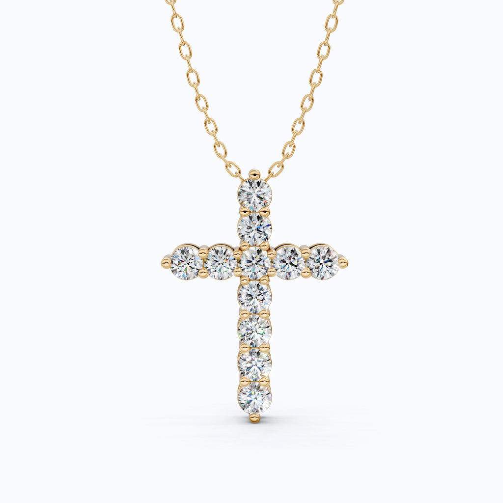 Round Cut Diamond Cross Charm Pendant, Wedding Gift For Wife