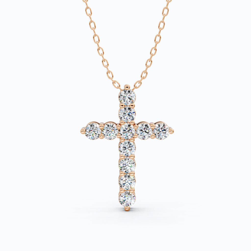 Round Cut Diamond Cross Charm Pendant, Wedding Gift For Wife