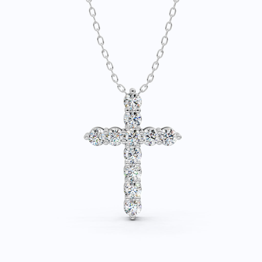 Round Cut Diamond Cross Charm Pendant, Wedding Gift For Wife