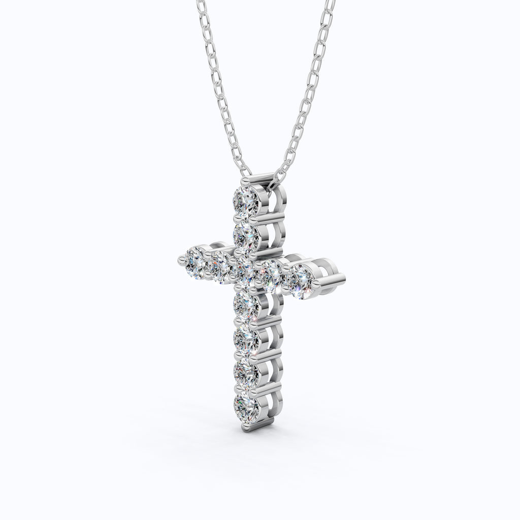 Round Cut Diamond Cross Charm Pendant, Wedding Gift For Wife