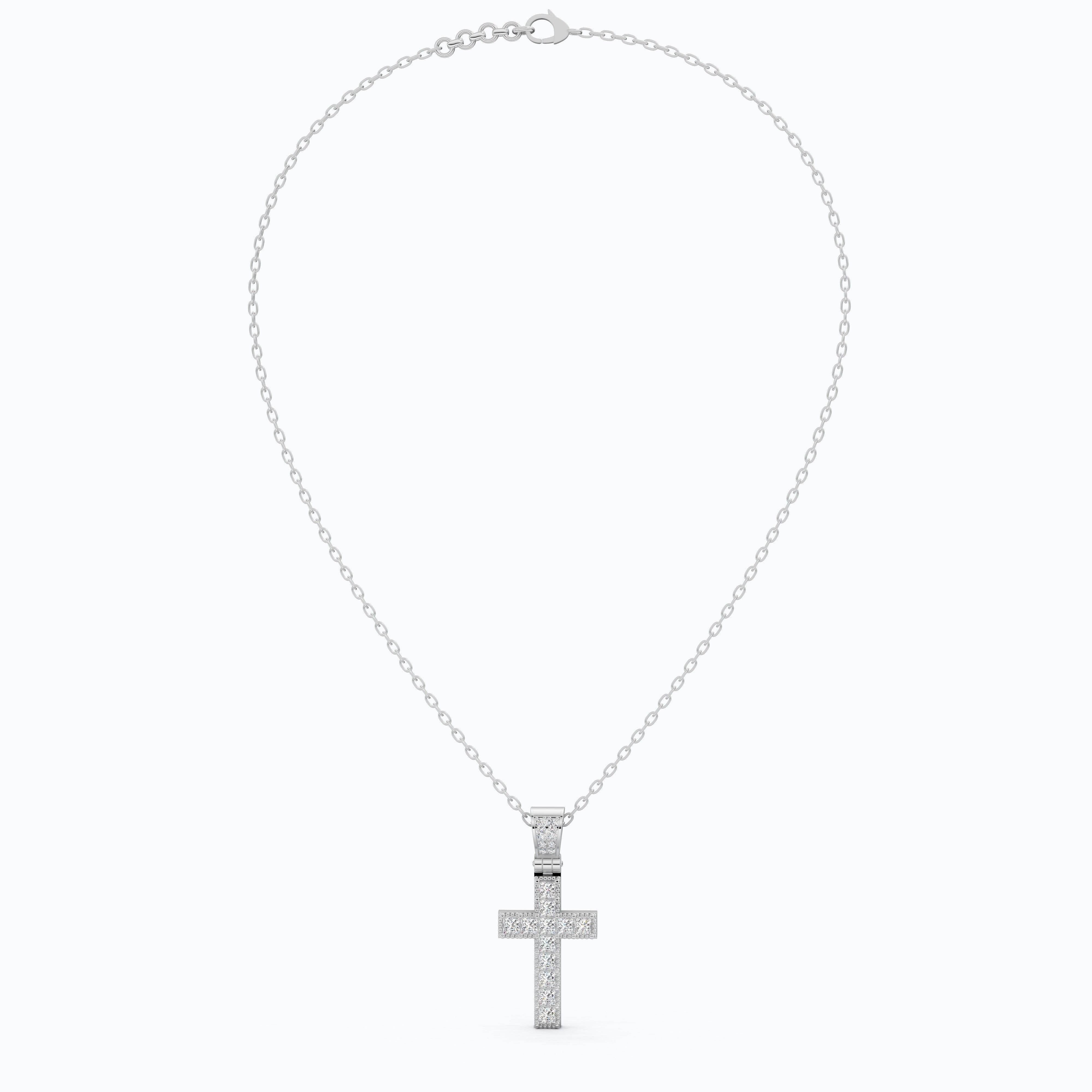 Princess Cut Milgrain Cross Wedding Pendant, Anniversary Gift
