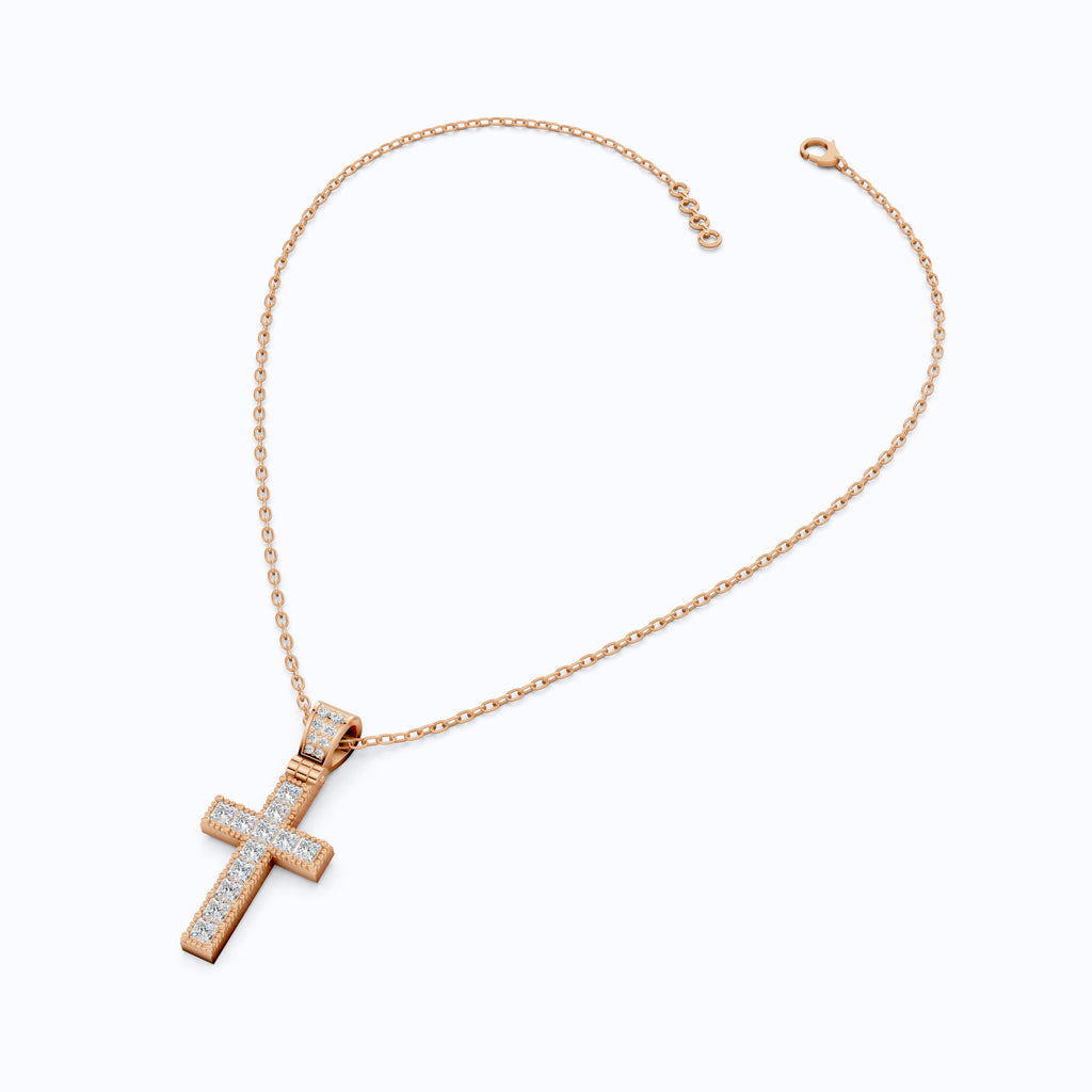 Princess Cut Milgrain Cross Wedding Pendant, Anniversary Gift