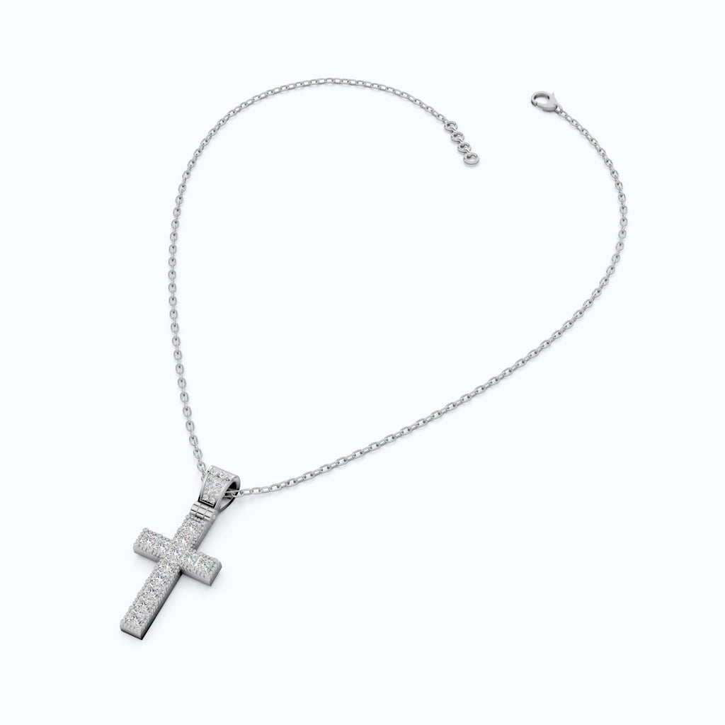 Princess Cut Milgrain Cross Wedding Pendant, Anniversary Gift
