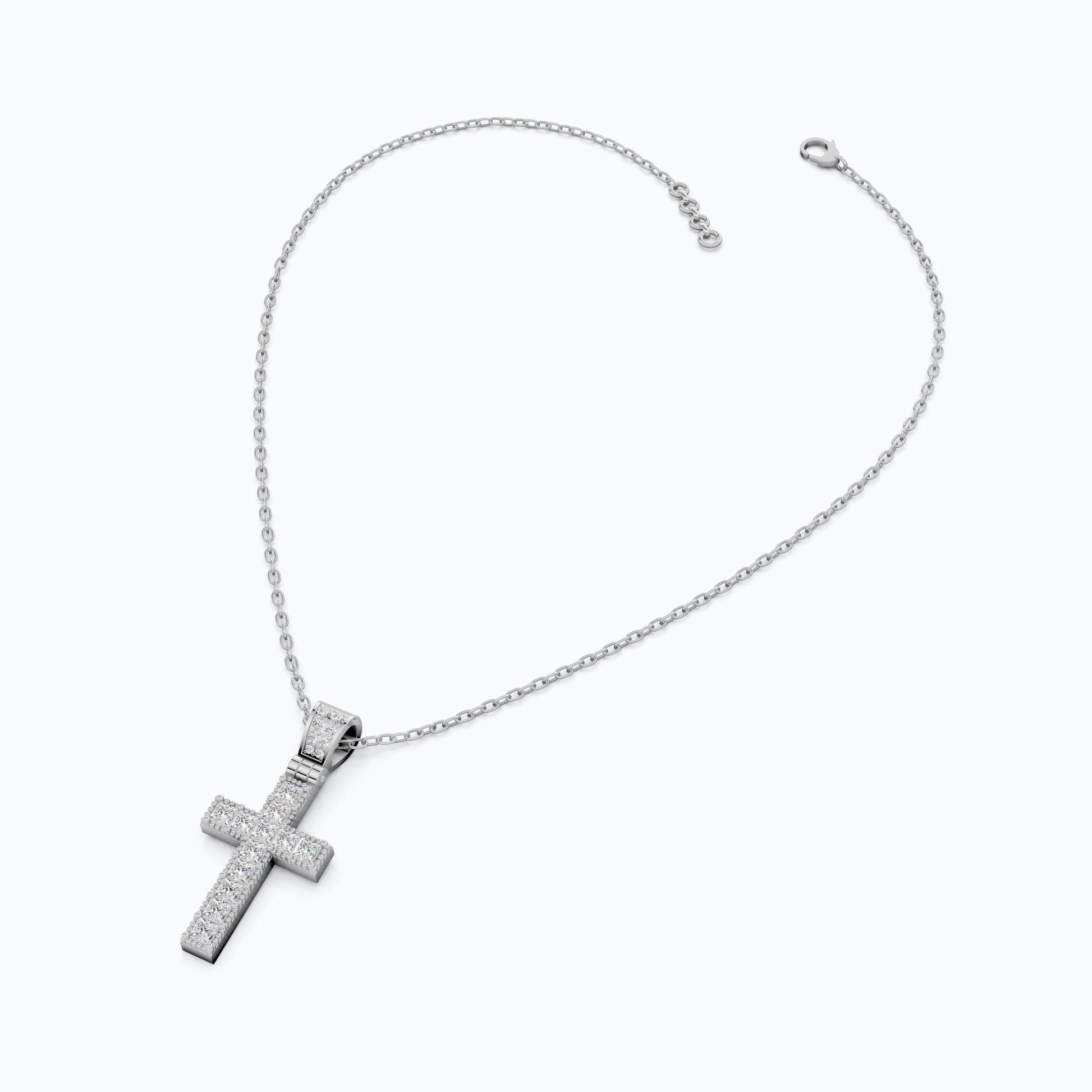 Princess Cut Milgrain Cross Wedding Pendant, Anniversary Gift