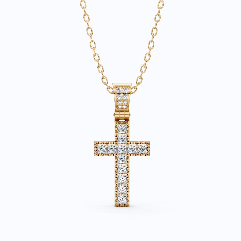 Princess Cut Milgrain Cross Wedding Pendant, Anniversary Gift