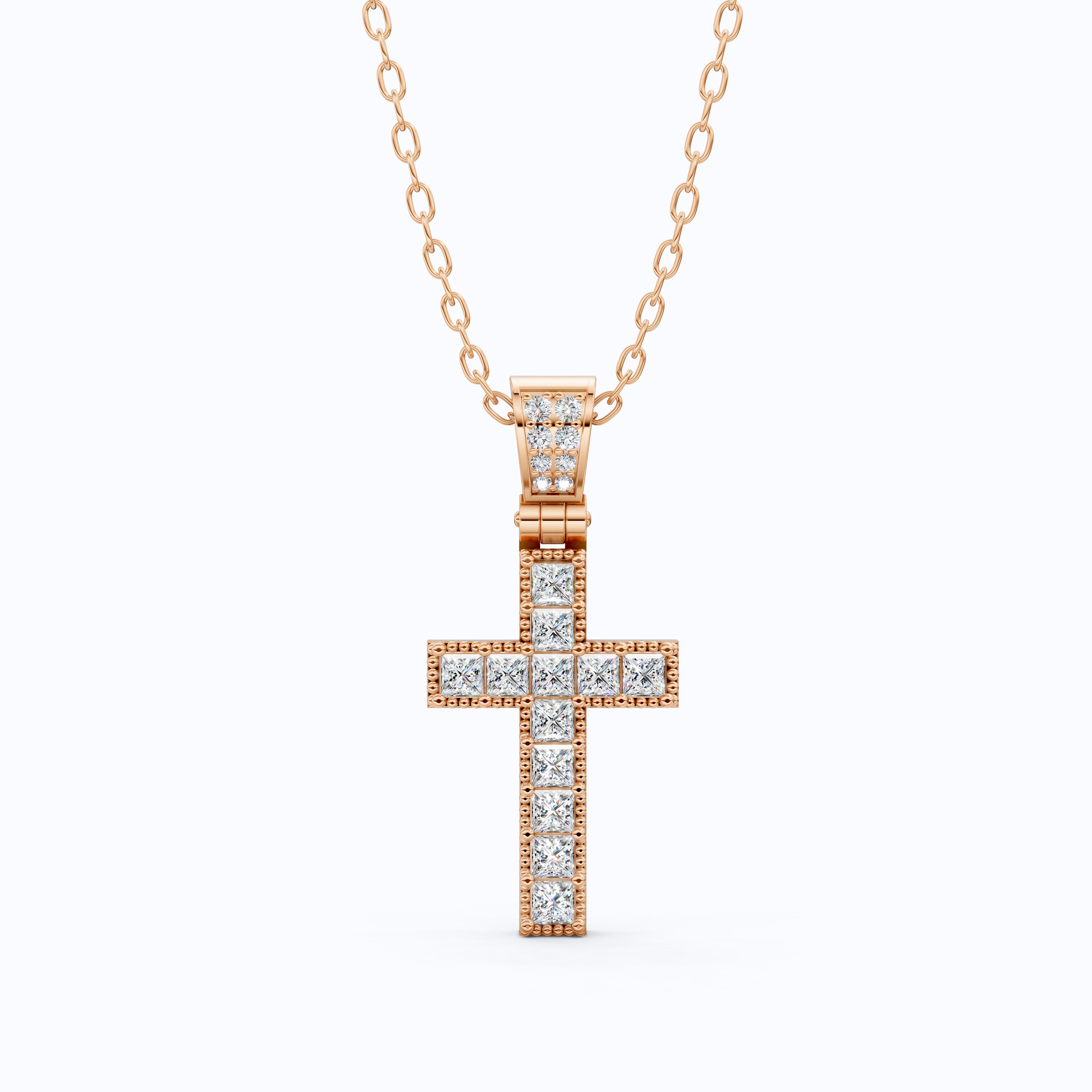 Princess Cut Milgrain Cross Wedding Pendant, Anniversary Gift