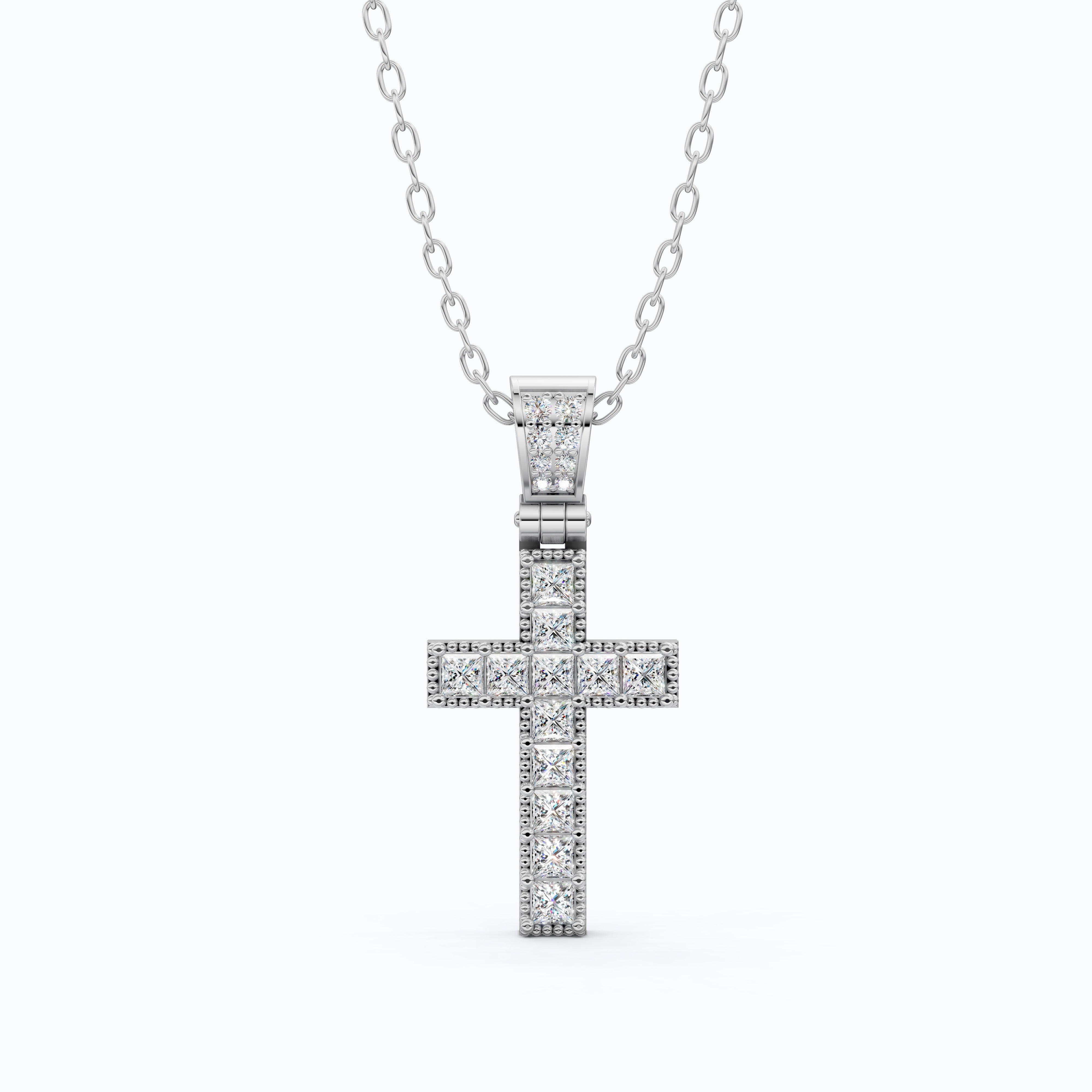 Princess Cut Milgrain Cross Wedding Pendant, Anniversary Gift