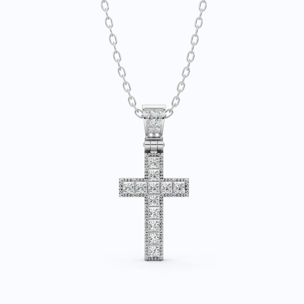 Princess Cut Milgrain Cross Wedding Pendant, Anniversary Gift