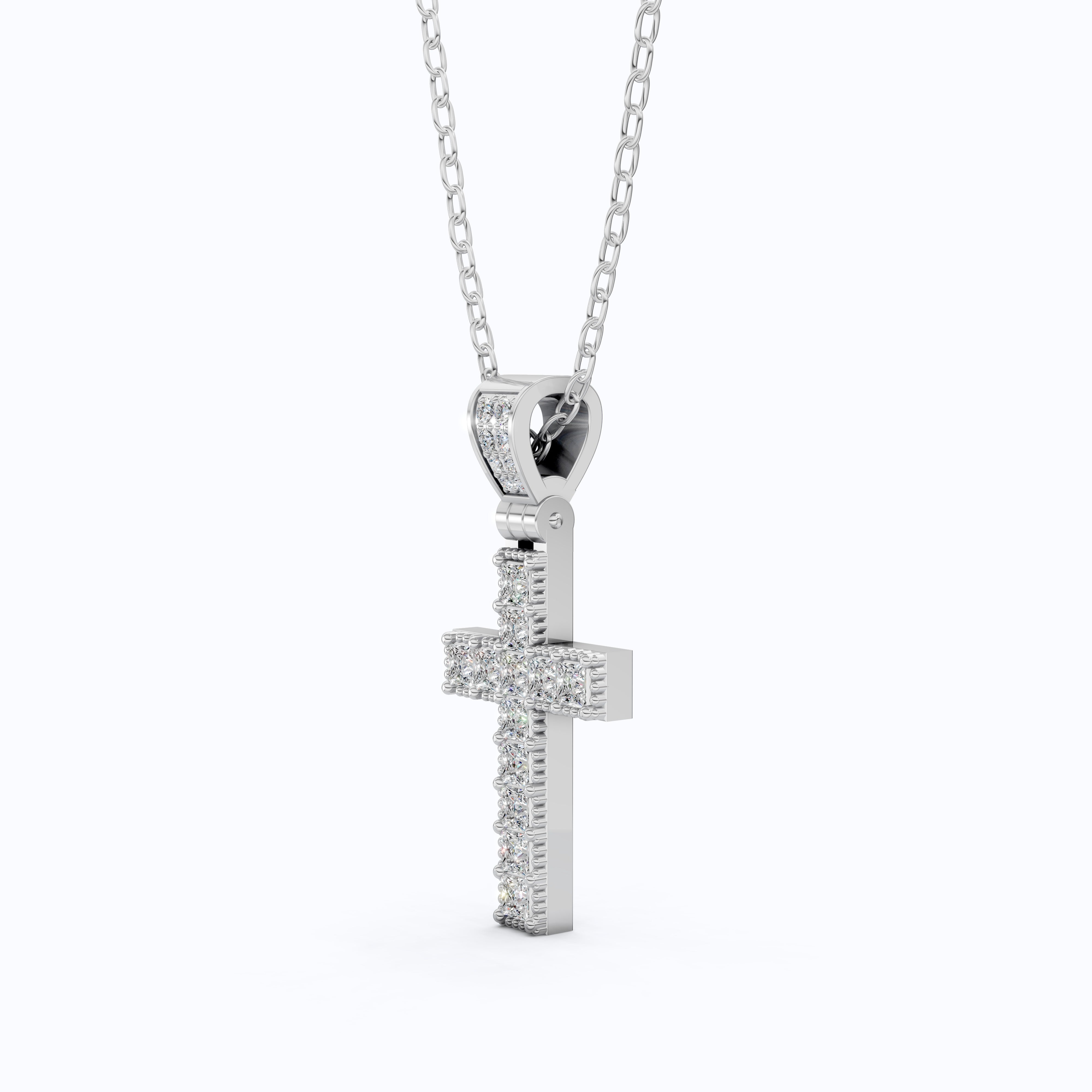 Princess Cut Milgrain Cross Wedding Pendant, Anniversary Gift