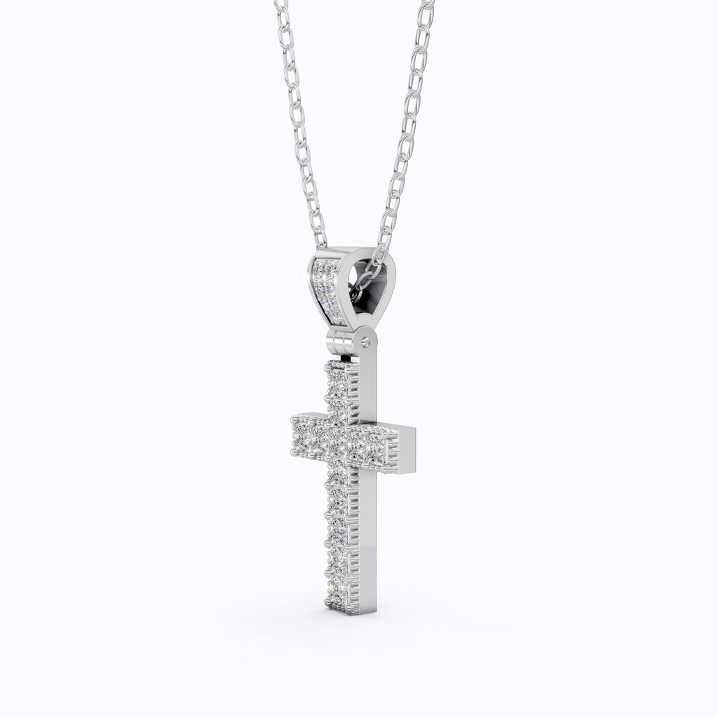 Princess Cut Milgrain Cross Wedding Pendant, Anniversary Gift