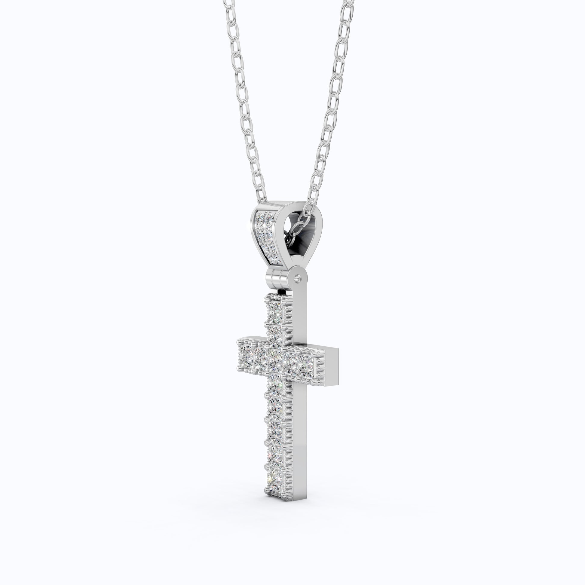 Princess Cut Milgrain Cross Wedding Pendant, Anniversary Gift