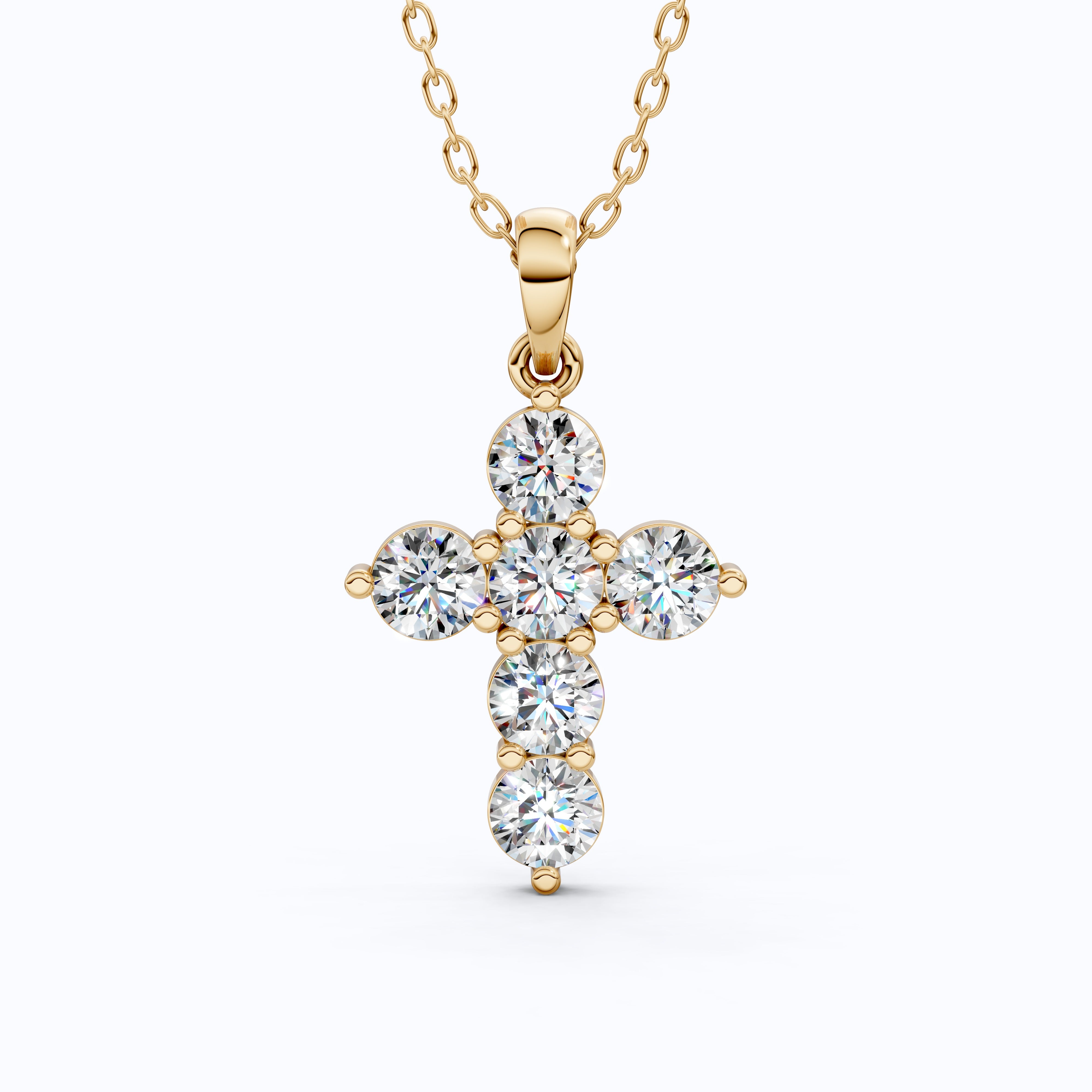 Prong-Set Round Cut Cross Religious Pendant in 14k Solid Gold, 2.16 TCW Round Cut Lab Created Diamonds, Birthday Gift for Her, Faith Jewelry