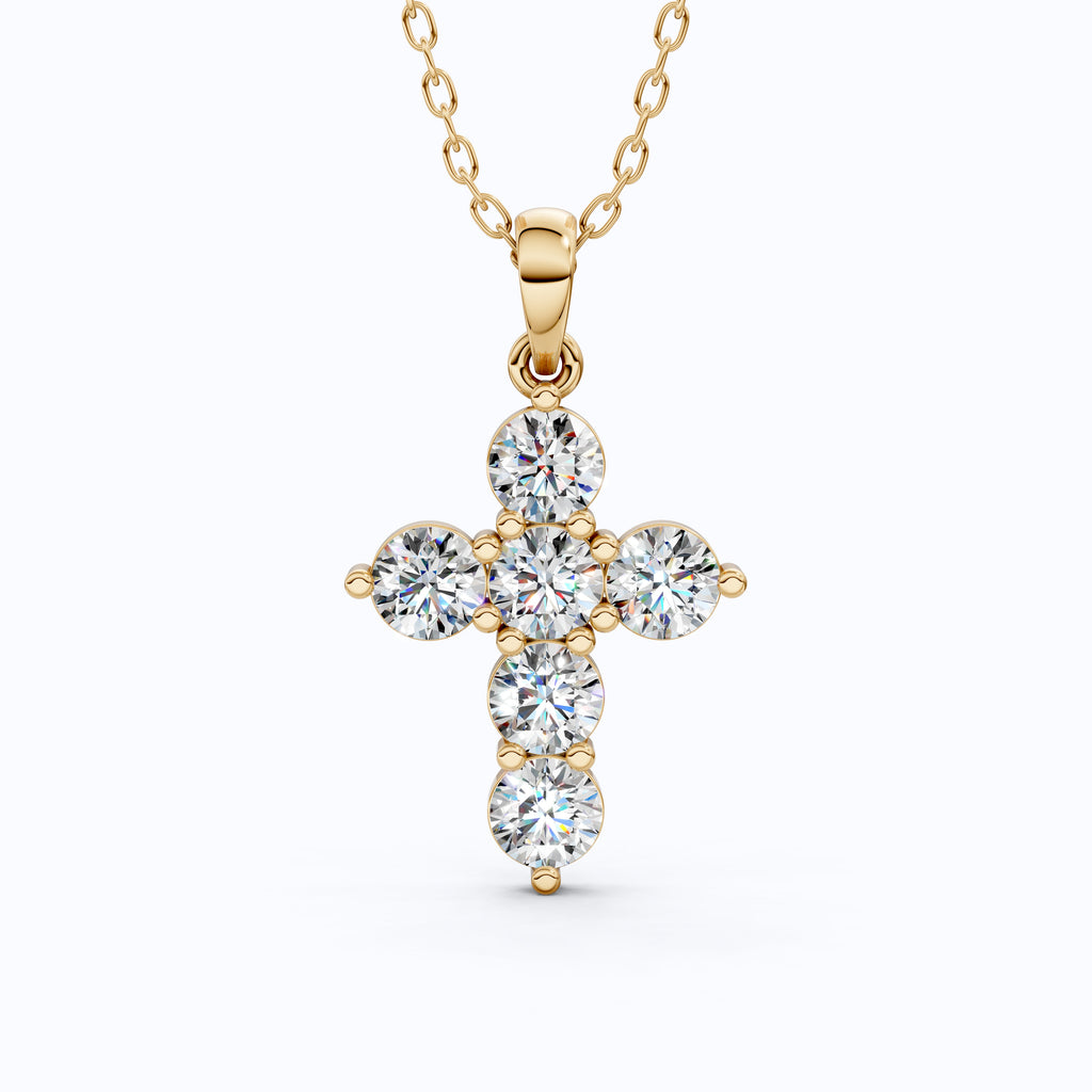 Prong-Set Round Cut Cross Religious Pendant in 14k Solid Gold, 2.16 TCW Round Cut Lab Created Diamonds, Birthday Gift for Her, Faith Jewelry