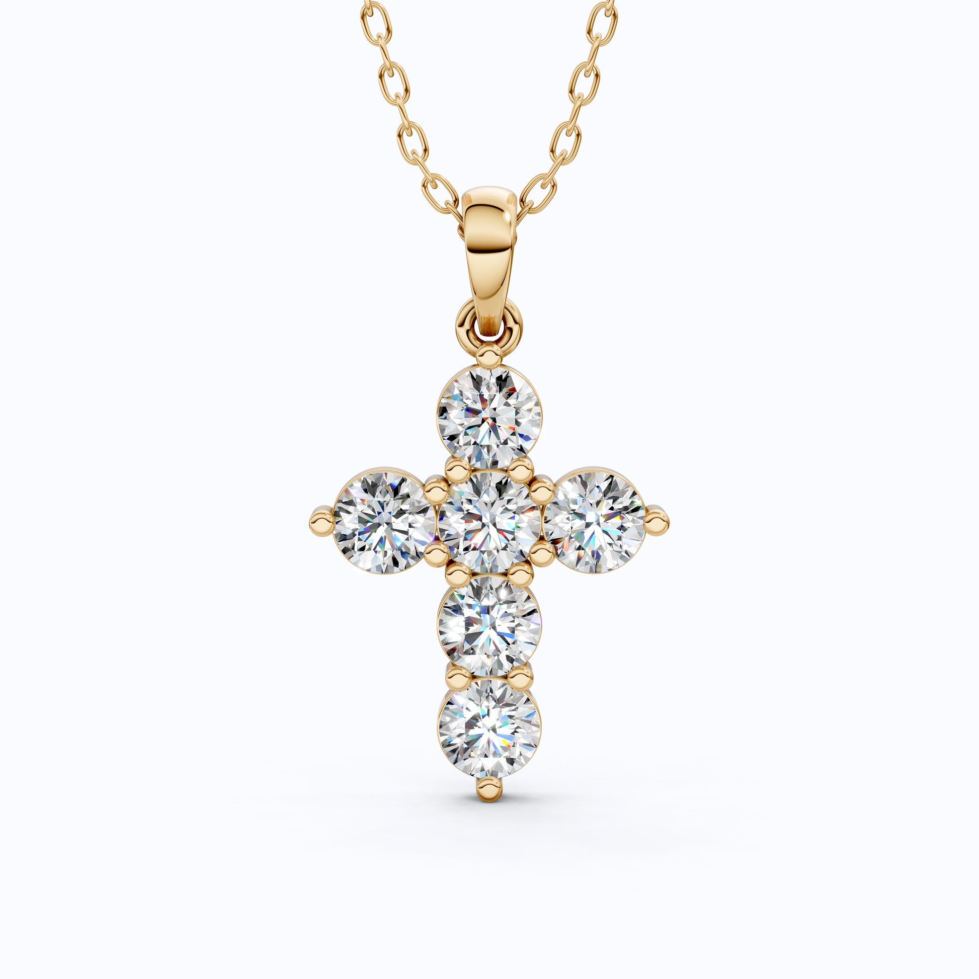 Prong-Set Round Cut Cross Religious Pendant in 14k Solid Gold, 2.16 TCW Round Cut Lab Created Diamonds, Birthday Gift for Her, Faith Jewelry