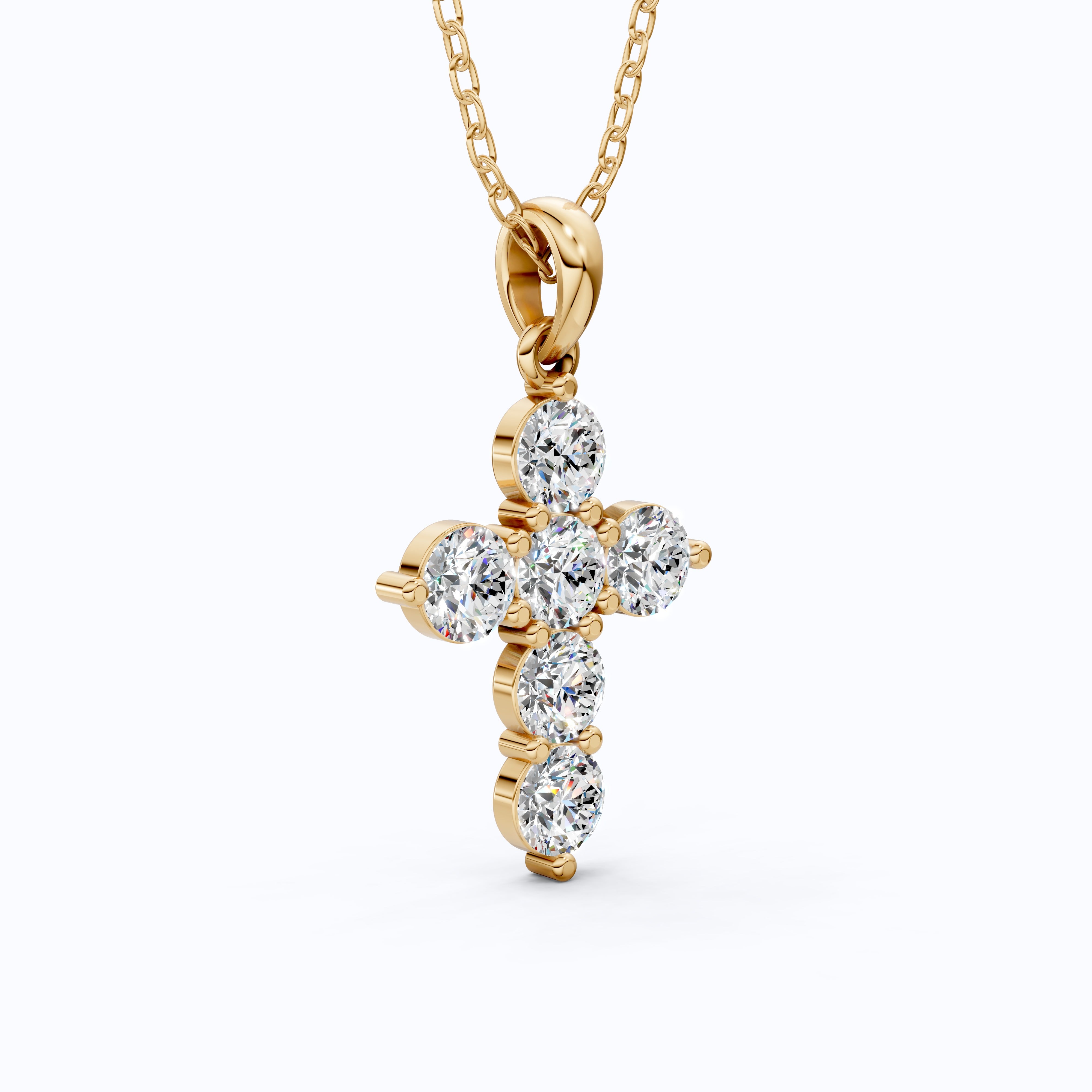 Prong-Set Round Cut Cross Religious Pendant in 14k Solid Gold, 2.16 TCW Round Cut Lab Created Diamonds, Birthday Gift for Her, Faith Jewelry