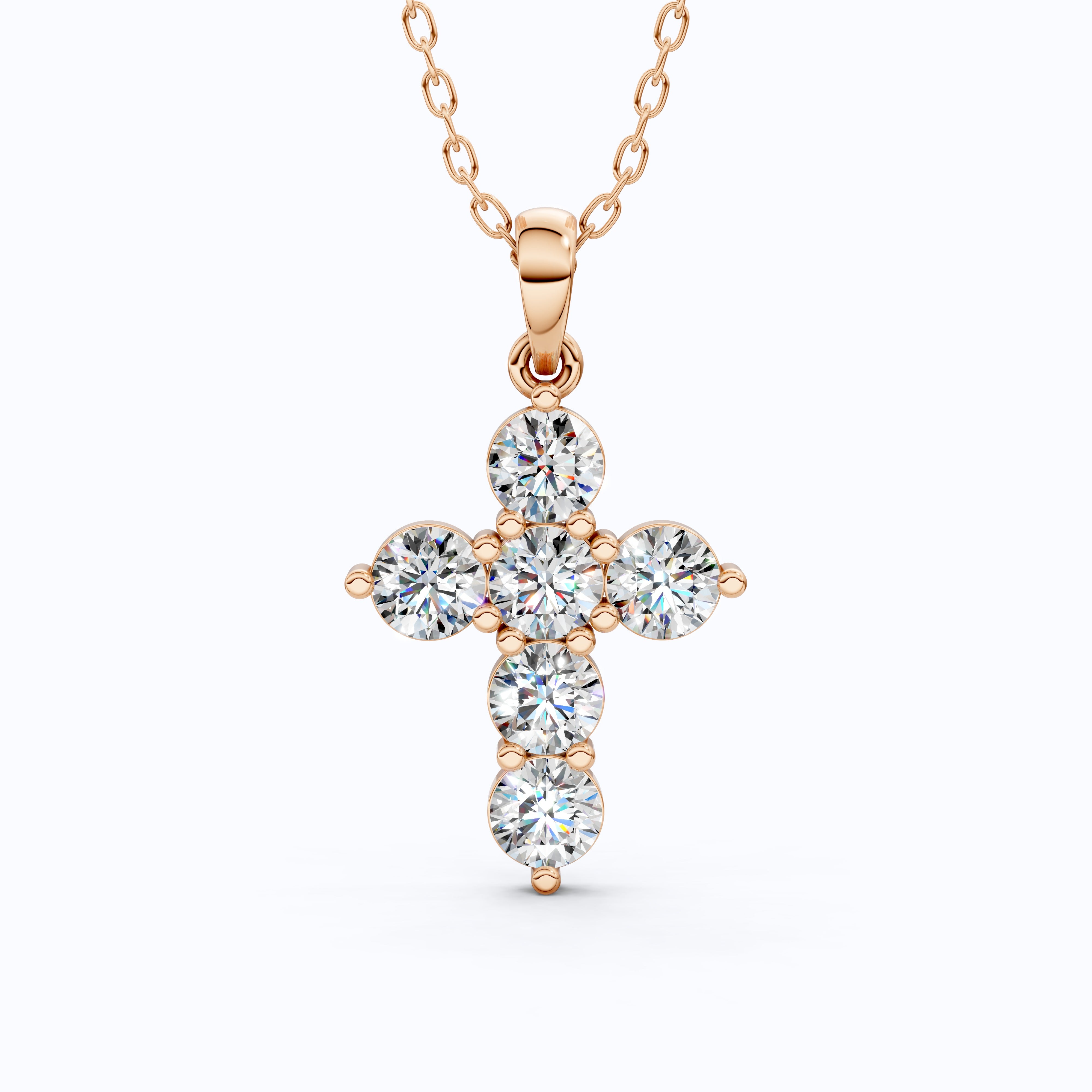 Prong-Set Round Cut Cross Religious Pendant in 14k Solid Gold, 2.16 TCW Round Cut Lab Created Diamonds, Birthday Gift for Her, Faith Jewelry