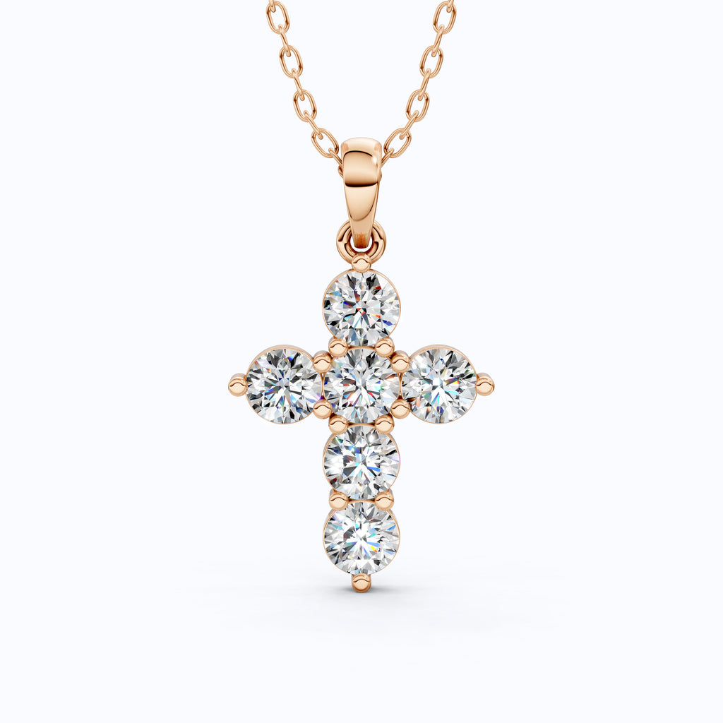 Prong-Set Round Cut Cross Religious Pendant in 14k Solid Gold, 2.16 TCW Round Cut Lab Created Diamonds, Birthday Gift for Her, Faith Jewelry