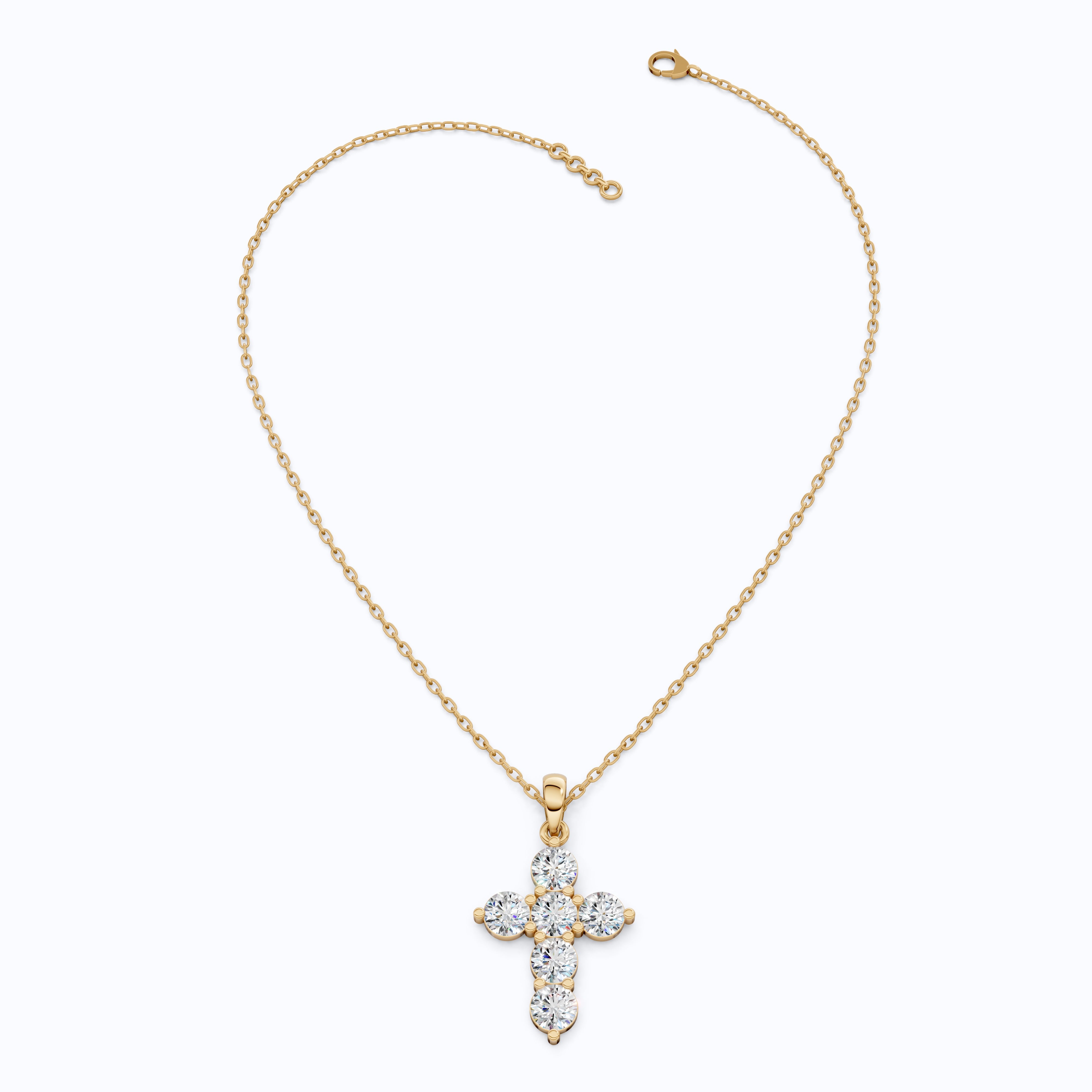Prong-Set Round Cut Cross Religious Pendant in 14k Solid Gold, 2.16 TCW Round Cut Lab Created Diamonds, Birthday Gift for Her, Faith Jewelry
