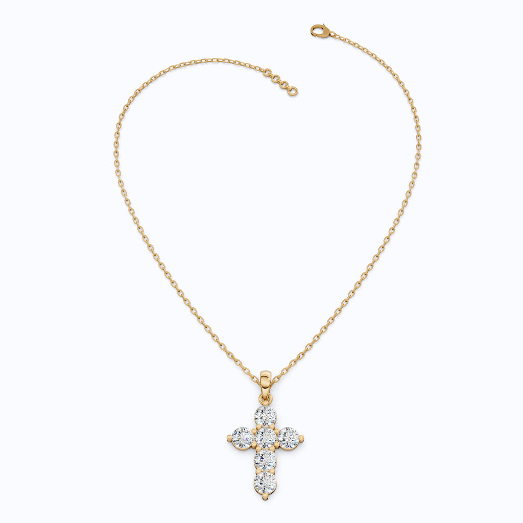 Prong-Set Round Cut Cross Religious Pendant in 14k Solid Gold, 2.16 TCW Round Cut Lab Created Diamonds, Birthday Gift for Her, Faith Jewelry