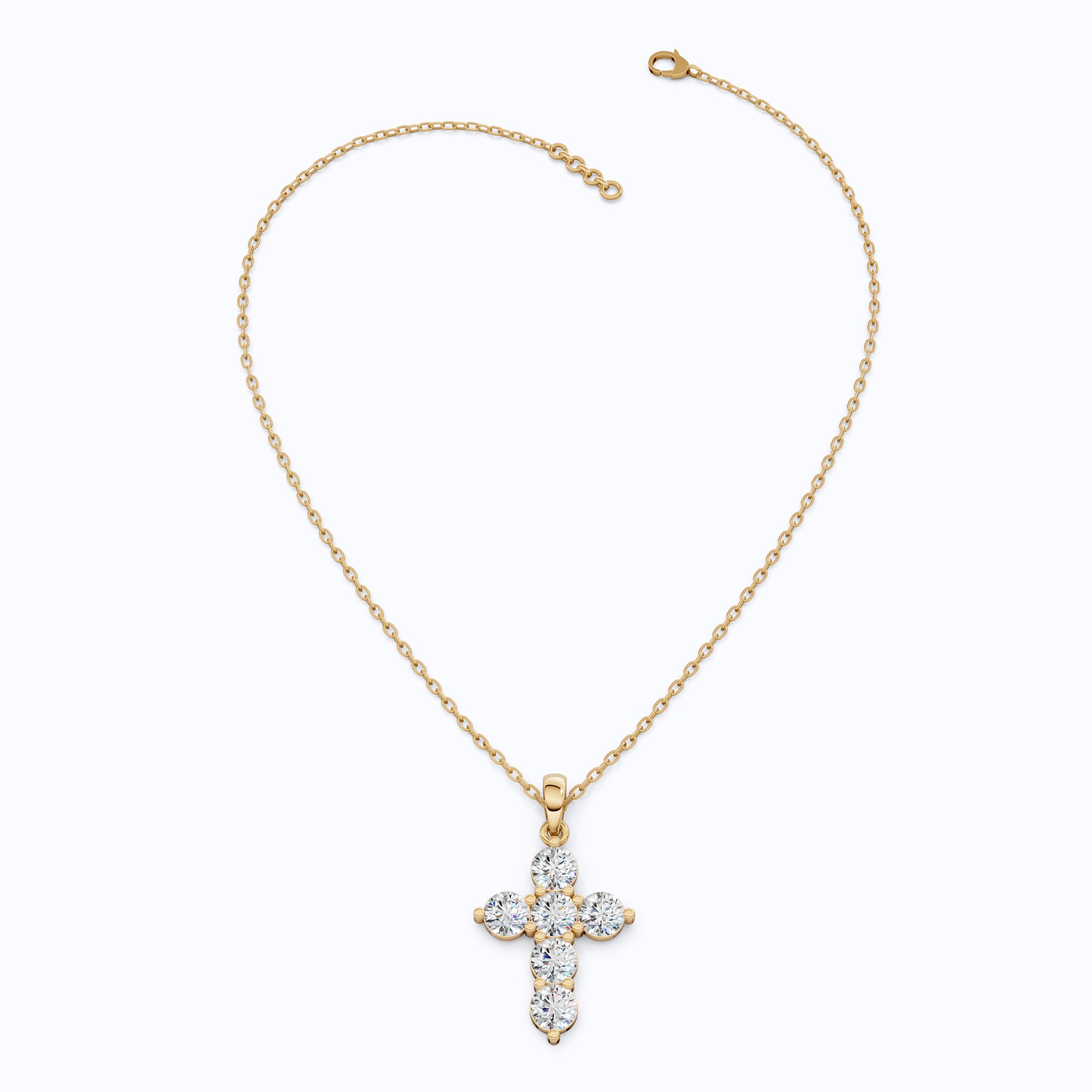 Prong-Set Round Cut Cross Religious Pendant in 14k Solid Gold, 2.16 TCW Round Cut Lab Created Diamonds, Birthday Gift for Her, Faith Jewelry