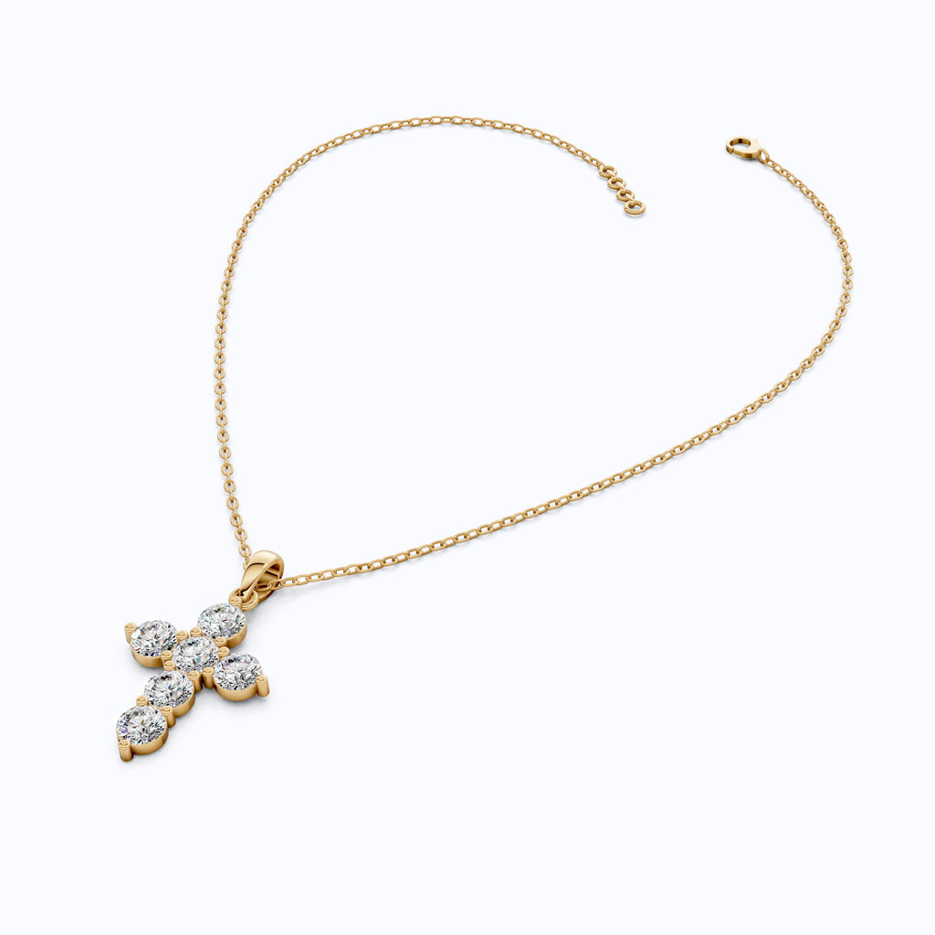 Prong-Set Round Cut Cross Religious Pendant in 14k Solid Gold, 2.16 TCW Round Cut Lab Created Diamonds, Birthday Gift for Her, Faith Jewelry