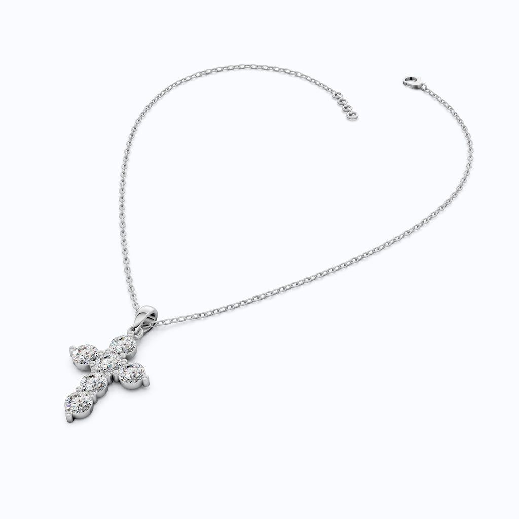 Prong-Set Round Cut Cross Religious Pendant in 14k Solid Gold, 2.16 TCW Round Cut Lab Created Diamonds, Birthday Gift for Her, Faith Jewelry