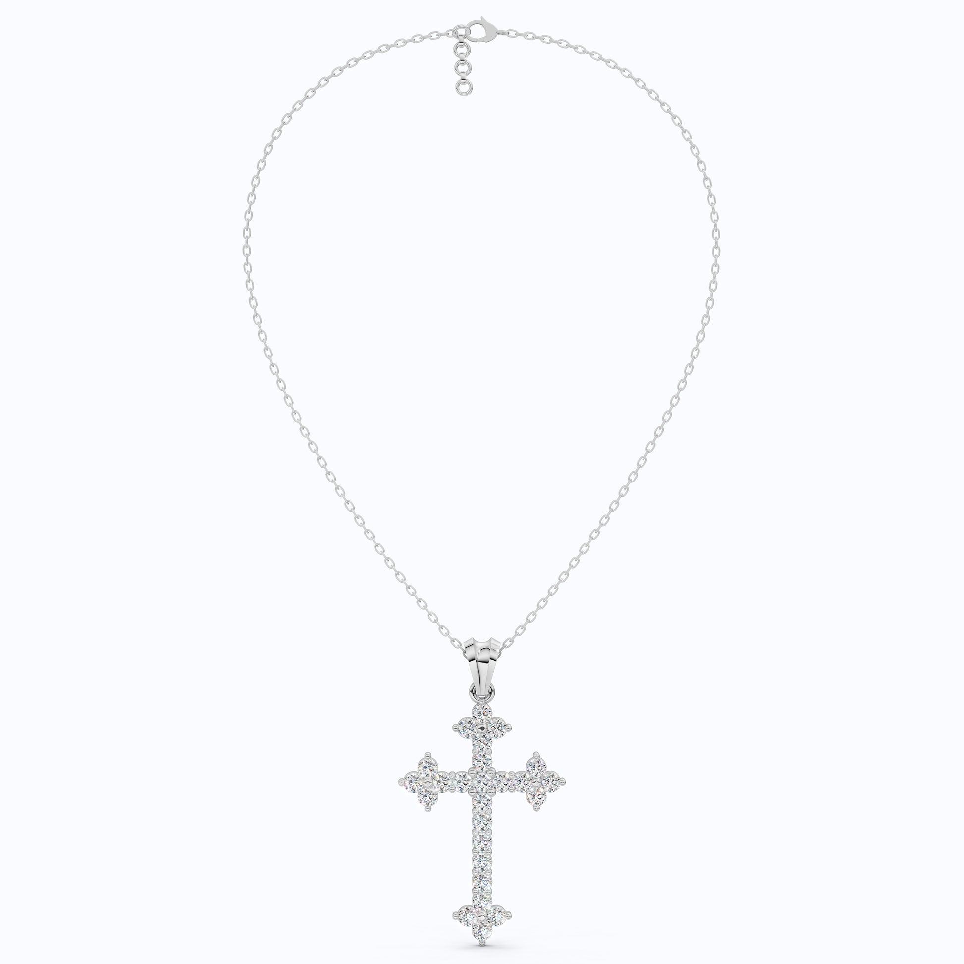 Fleur-de-Lis Tip Pavé Cross Religious Pendant in Lab Diamond 14k Solid Gold, Religious Jewelry, Wedding Gift for Her/Him