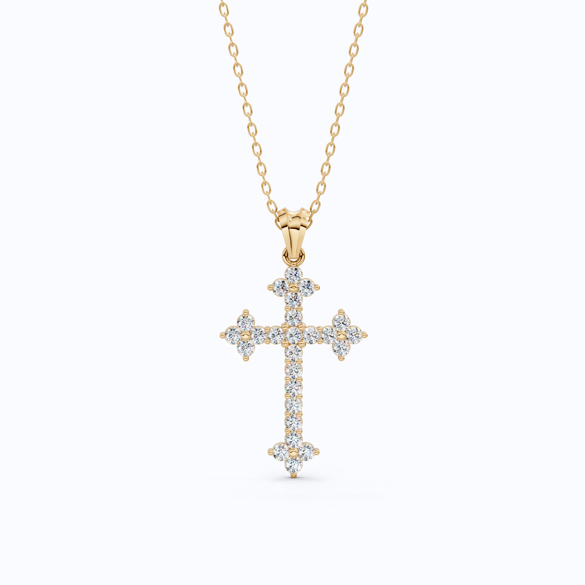 Fleur-de-Lis Tip Pavé Cross Religious Pendant in Lab Diamond 14k Solid Gold, Religious Jewelry, Wedding Gift for Her/Him