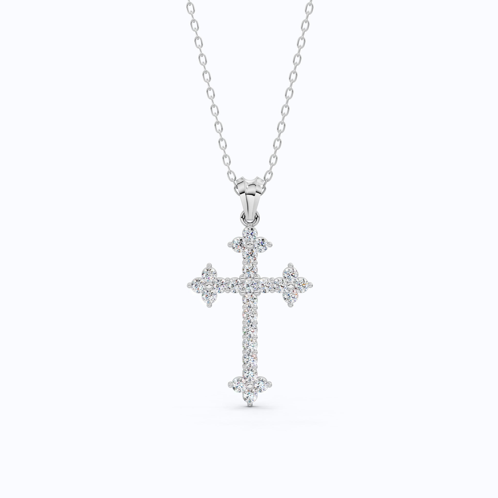 Fleur-de-Lis Tip Pavé Cross Religious Pendant in Lab Diamond 14k Solid Gold, Religious Jewelry, Wedding Gift for Her/Him
