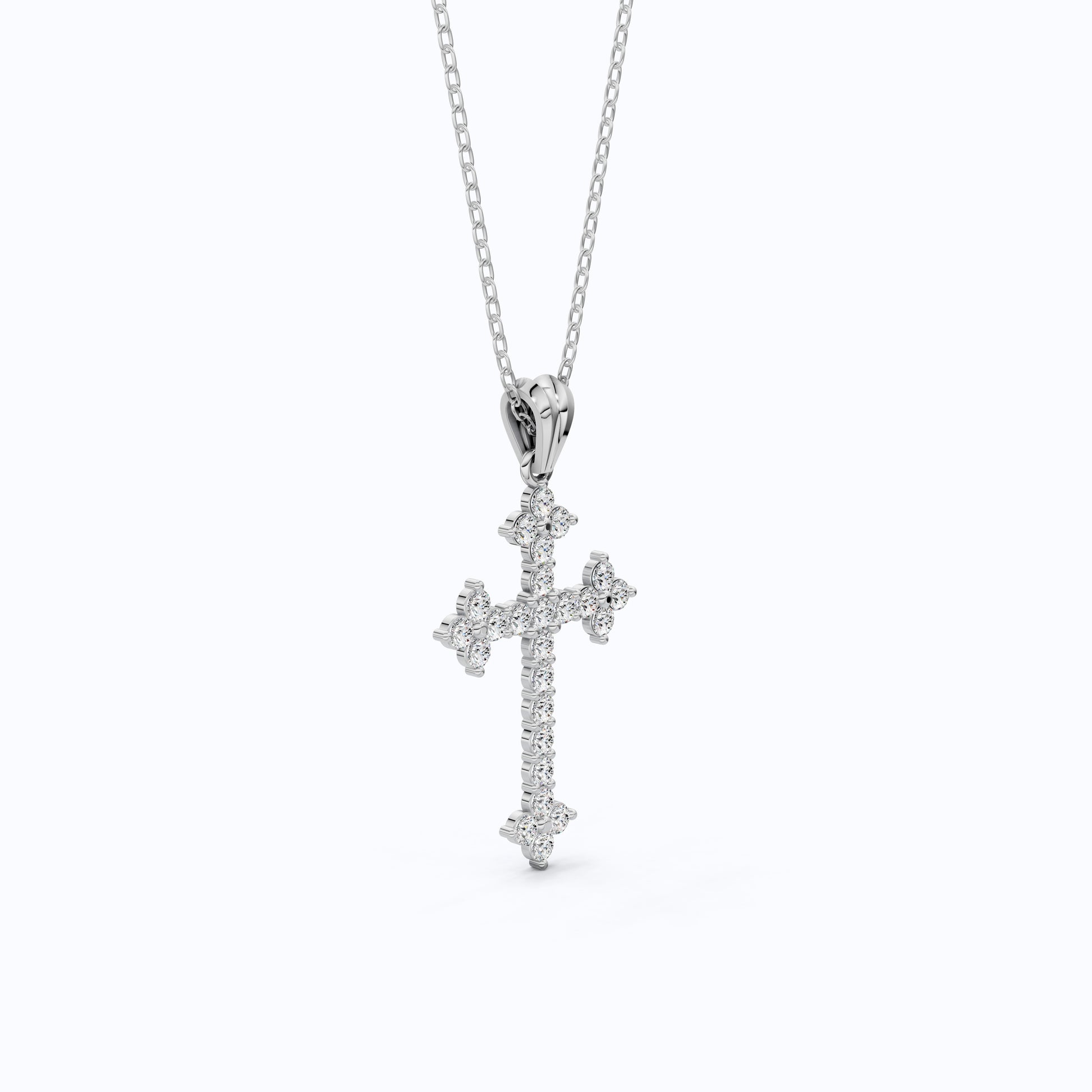 Fleur-de-Lis Tip Pavé Cross Religious Pendant in Lab Diamond 14k Solid Gold, Religious Jewelry, Wedding Gift for Her/Him