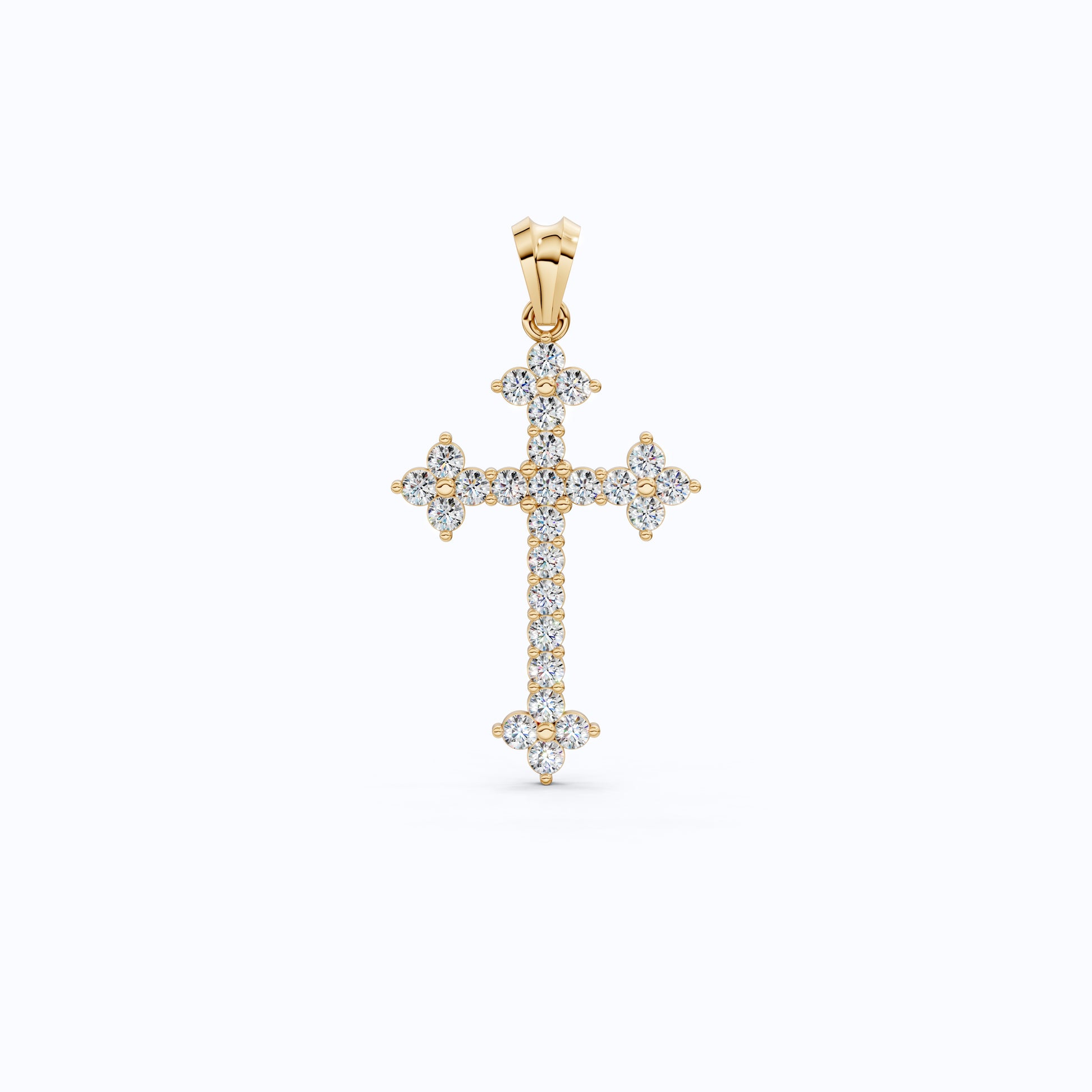 Fleur-de-Lis Tip Pavé Cross Religious Pendant in Lab Diamond 14k Solid Gold, Religious Jewelry, Wedding Gift for Her/Him