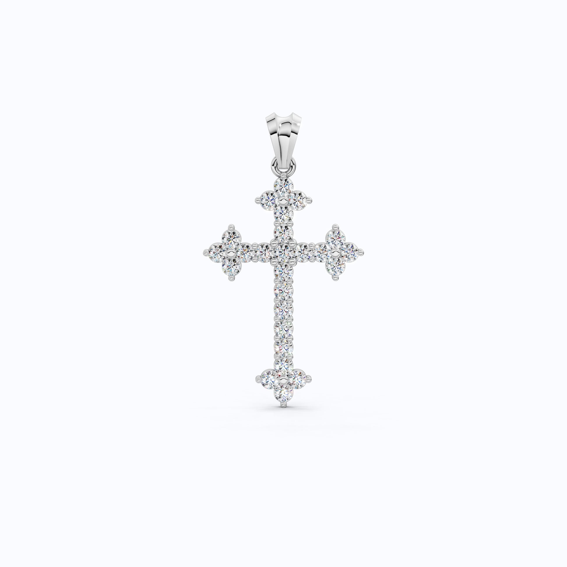 Fleur-de-Lis Tip Pavé Cross Religious Pendant in Lab Diamond 14k Solid Gold, Religious Jewelry, Wedding Gift for Her/Him