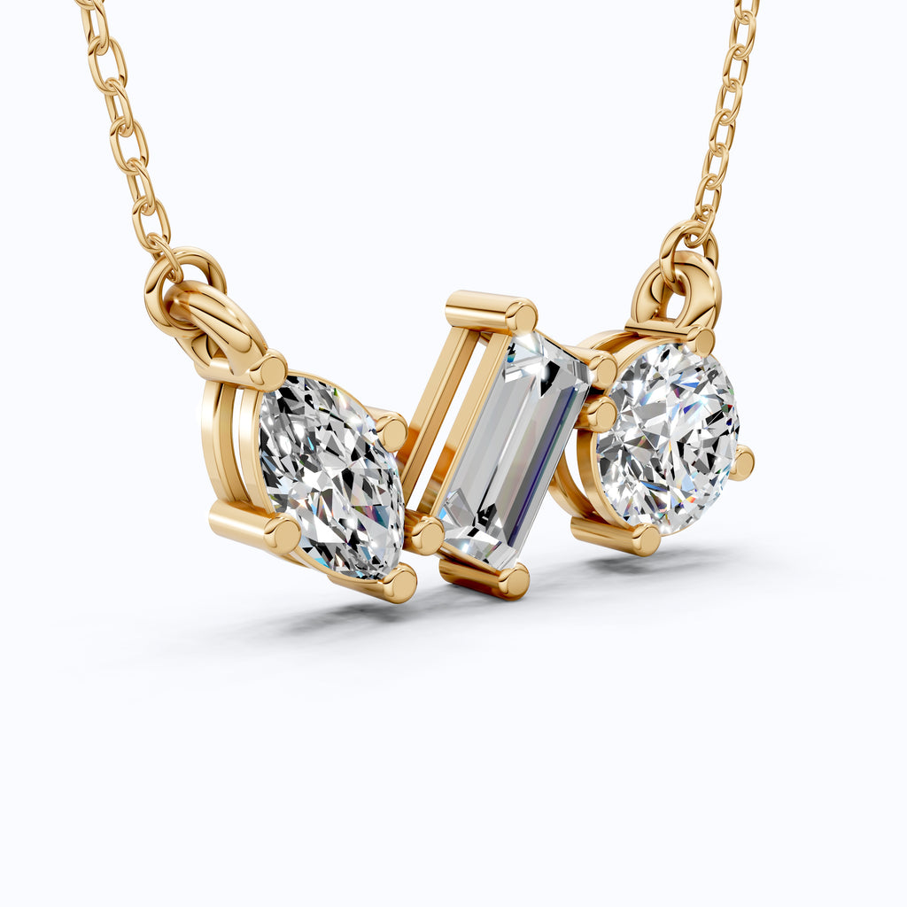 Geometric Trio Stone Diamond Pendant Necklace in 14k Solid Gold, 3.46 TCW Multi Shaped Lab Grown Diamonds, Anniversary Gift, Bridal Jewelry, Wedding Gift for Wife