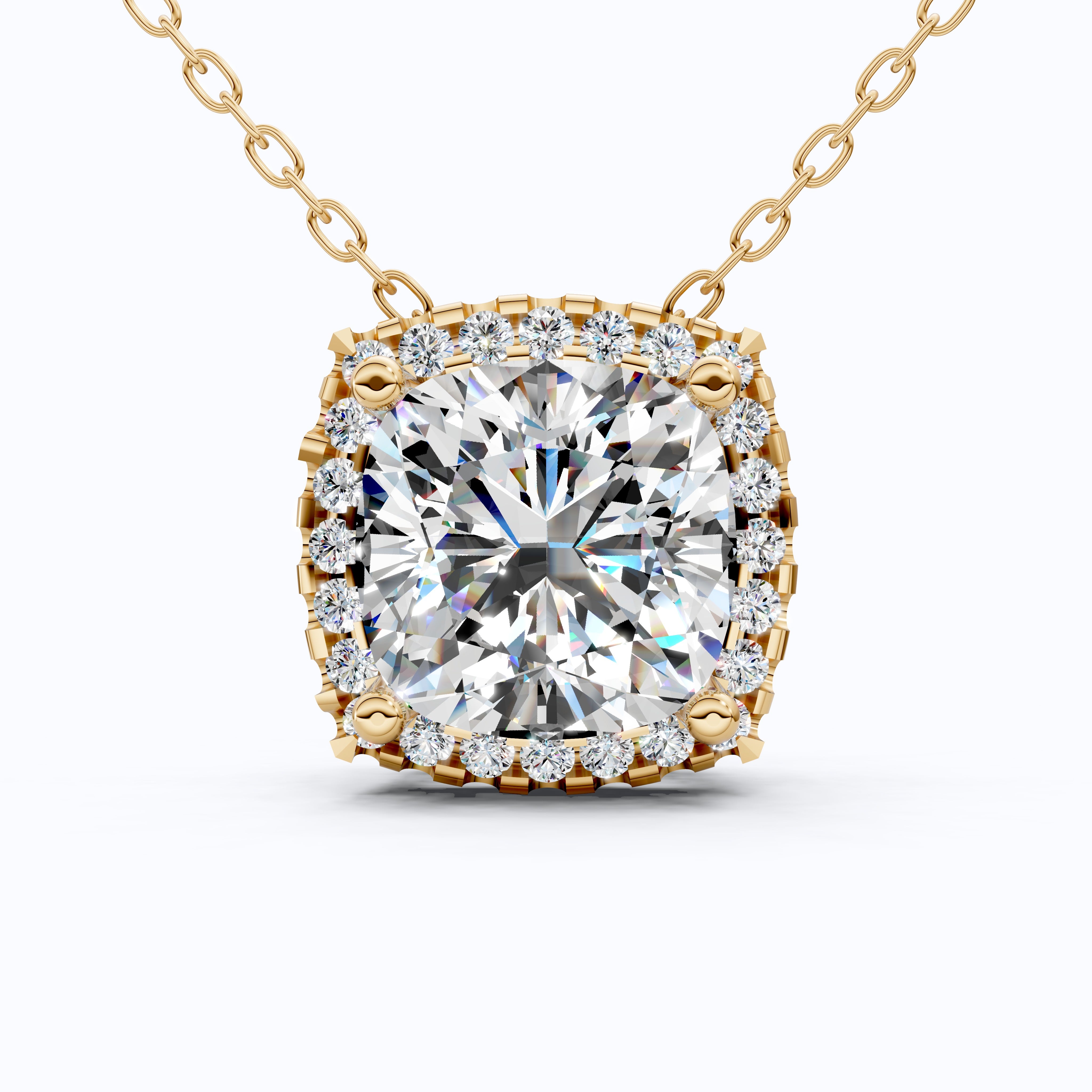 Antique Cushion Halo Wedding Pendant in 14K Solid Gold, 3.00 CT Cushion Cut Lab Created Diamond, Wedding Jewelry, Special Gift For Wife