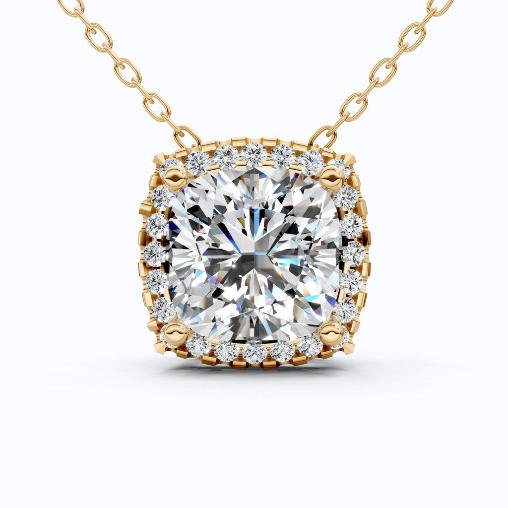 Antique Cushion Halo Wedding Pendant in 14K Solid Gold, 3.00 CT Cushion Cut Lab Created Diamond, Wedding Jewelry, Special Gift For Wife