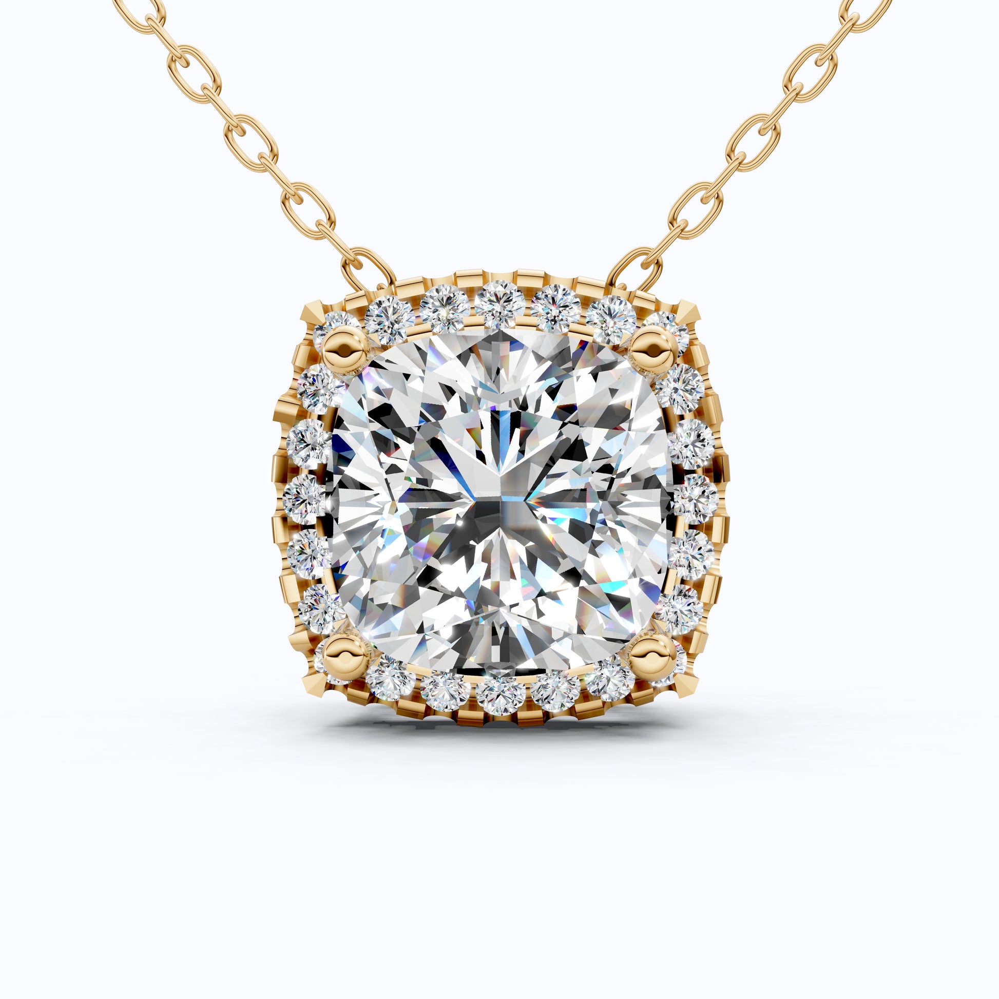 Antique Cushion Halo Wedding Pendant in 14K Solid Gold, 3.00 CT Cushion Cut Lab Created Diamond, Wedding Jewelry, Special Gift For Wife