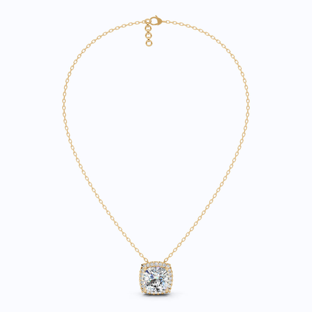 Antique Cushion Halo Wedding Pendant in 14K Solid Gold, 3.00 CT Cushion Cut Lab Created Diamond, Wedding Jewelry, Special Gift For Wife