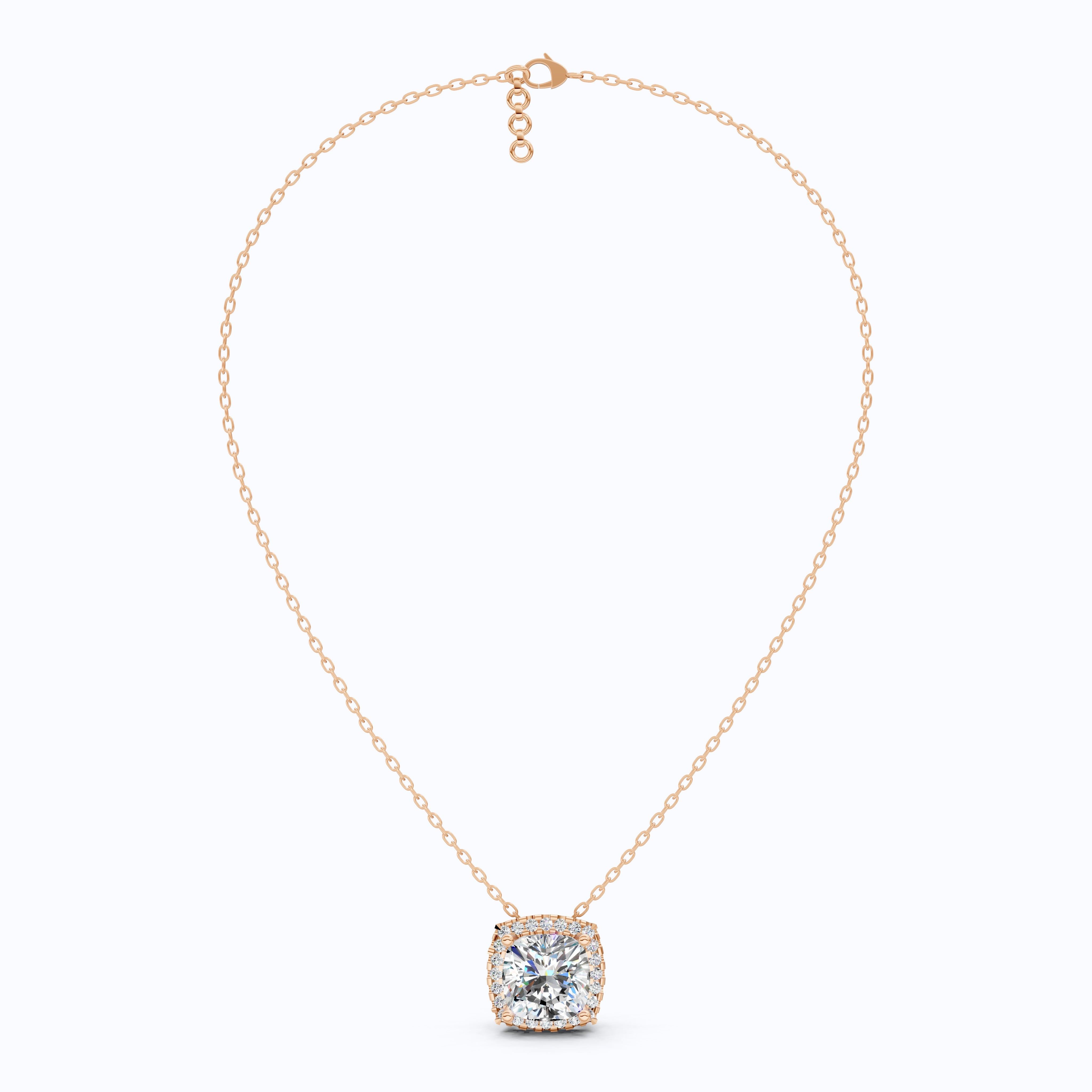 Antique Cushion Halo Wedding Pendant in 14K Solid Gold, 3.00 CT Cushion Cut Lab Created Diamond, Wedding Jewelry, Special Gift For Wife