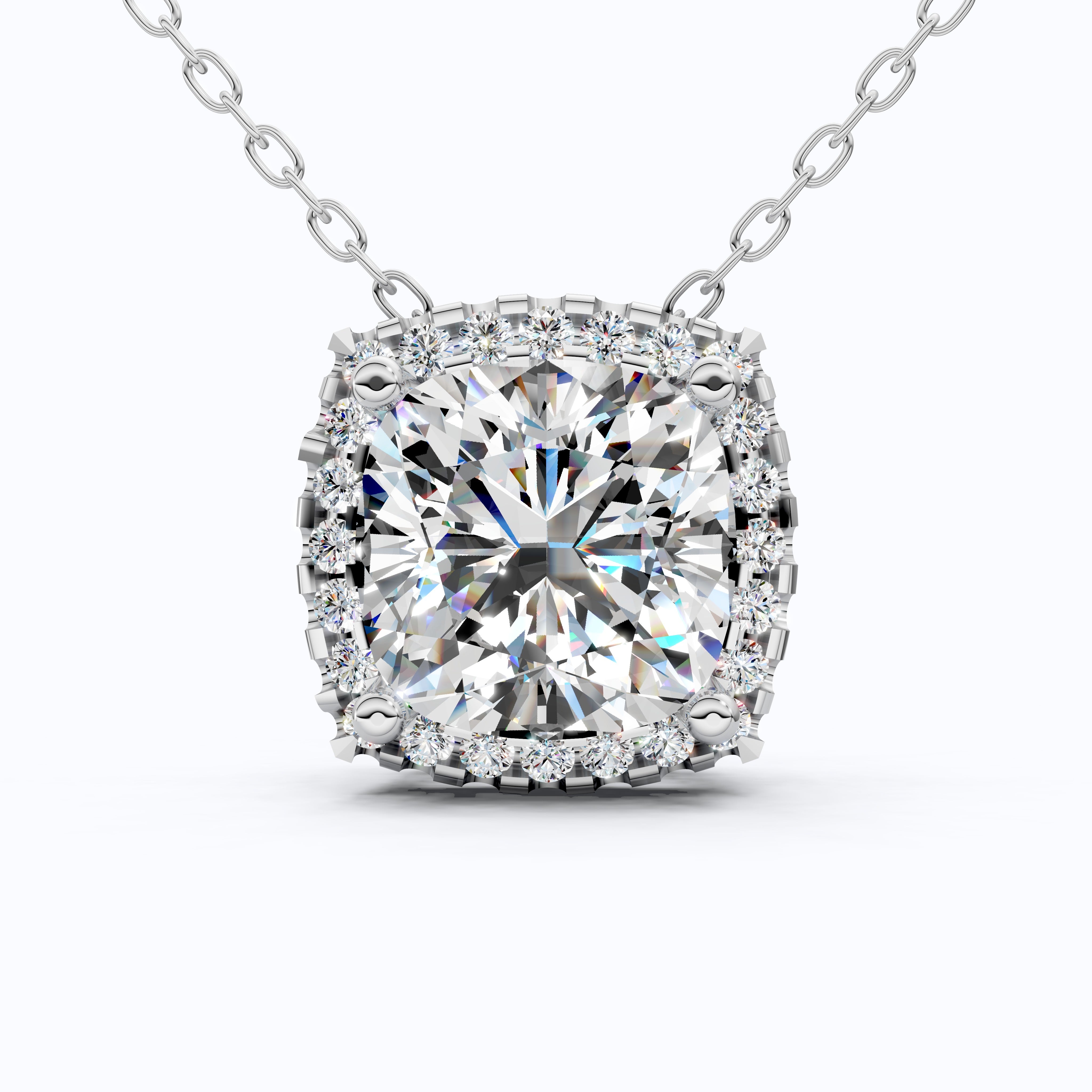 Antique Cushion Halo Wedding Pendant in 14K Solid Gold, 3.00 CT Cushion Cut Lab Created Diamond, Wedding Jewelry, Special Gift For Wife