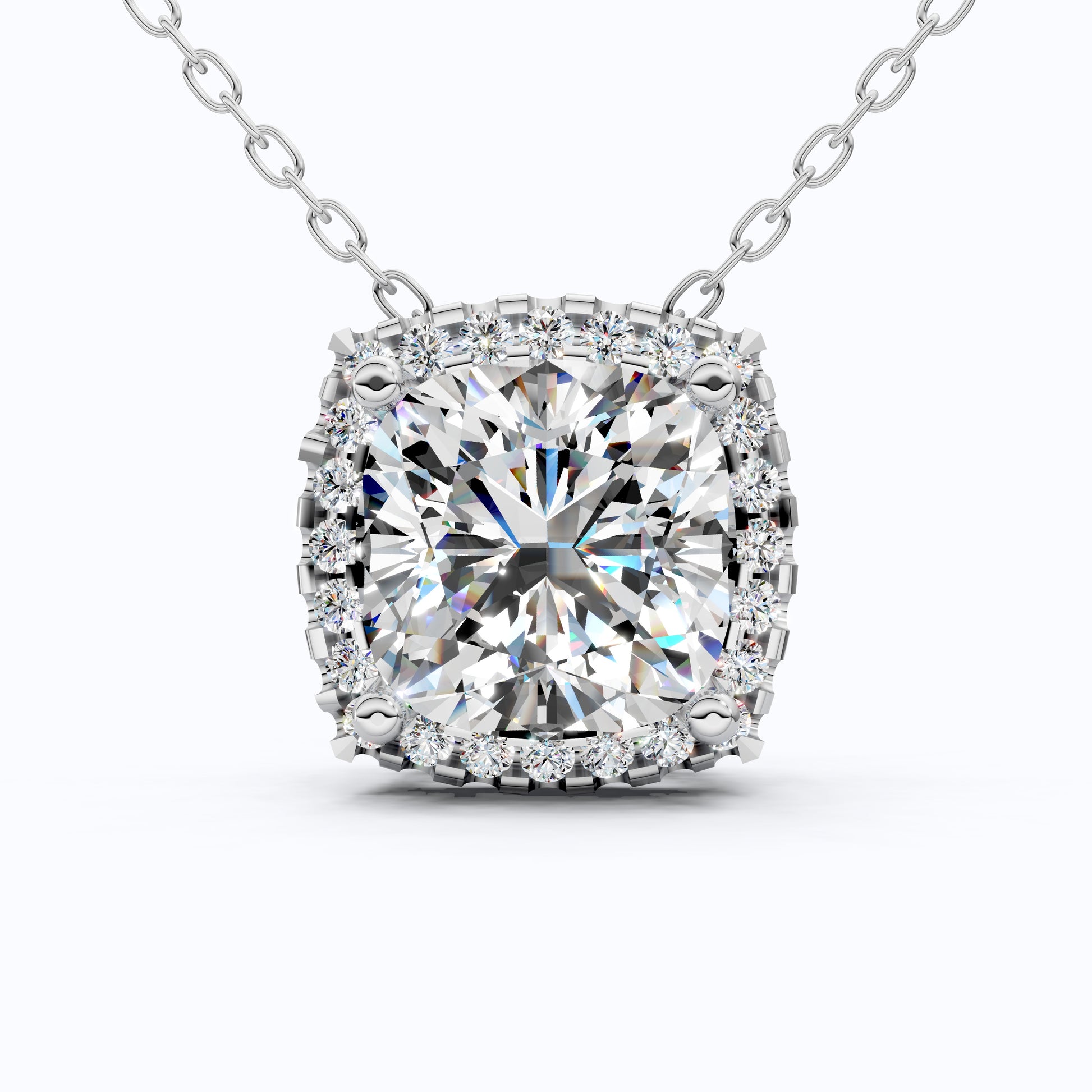 Antique Cushion Halo Wedding Pendant in 14K Solid Gold, 3.00 CT Cushion Cut Lab Created Diamond, Wedding Jewelry, Special Gift For Wife