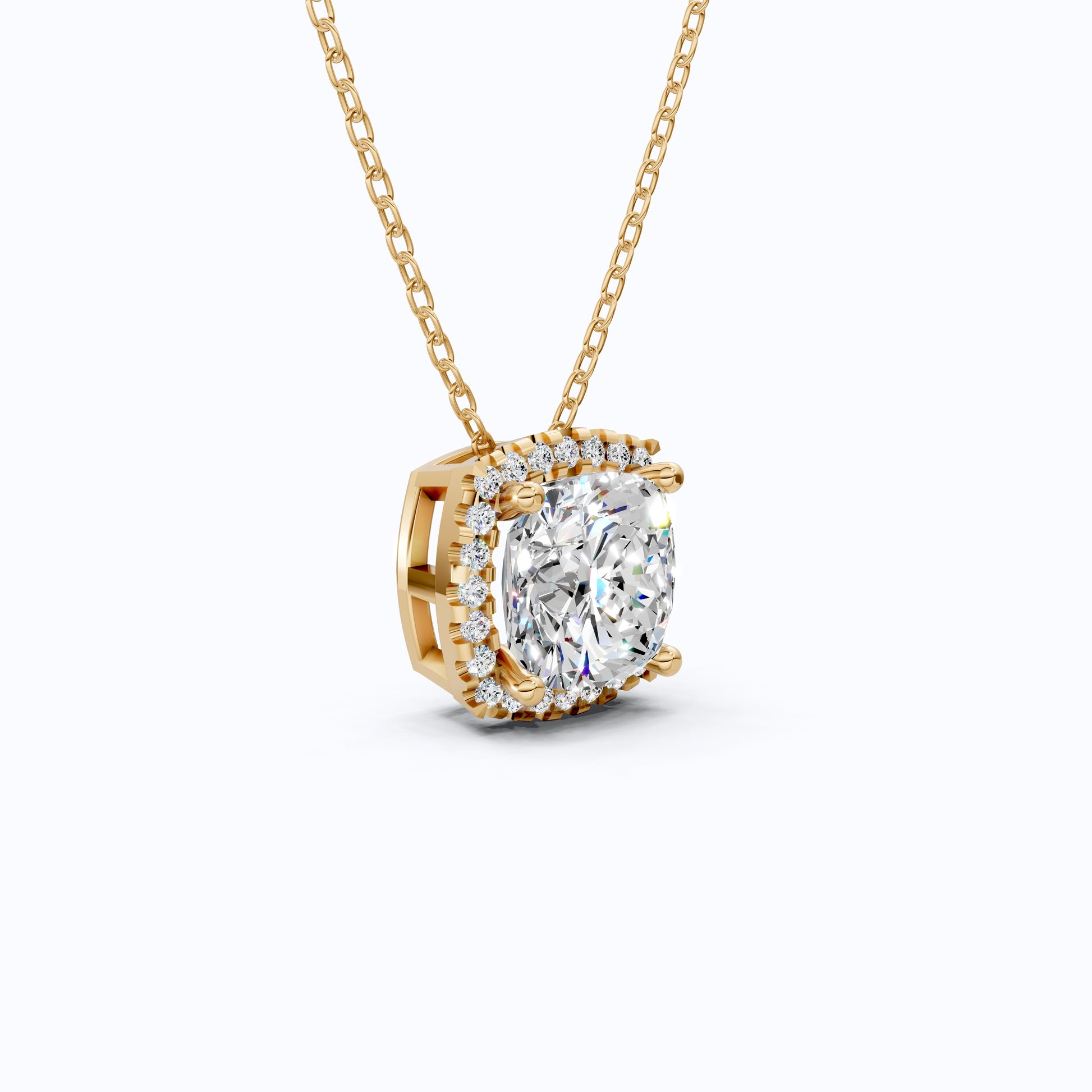 Antique Cushion Halo Wedding Pendant in 14K Solid Gold, 3.00 CT Cushion Cut Lab Created Diamond, Wedding Jewelry, Special Gift For Wife