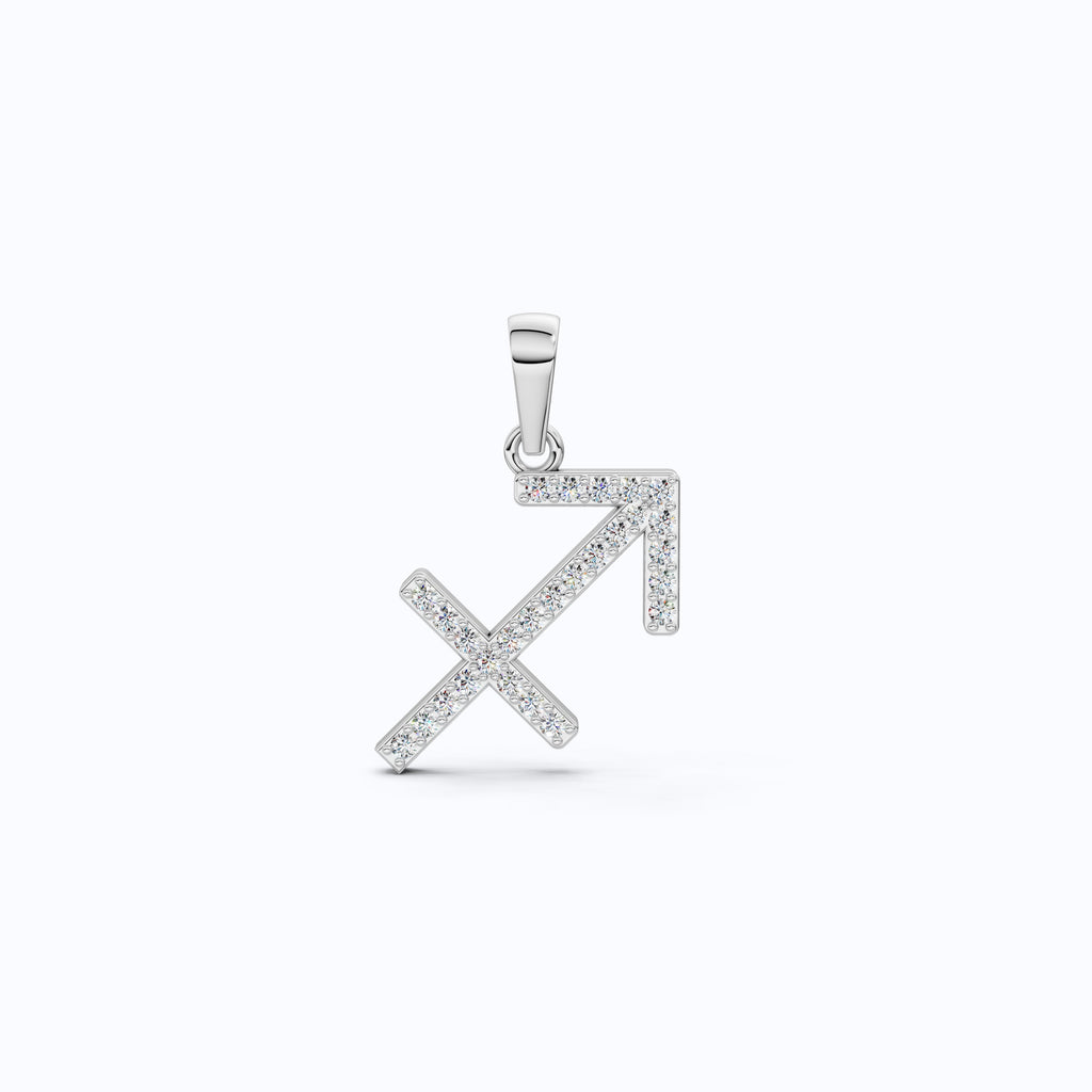 Minimalist Sagittarius Zodiac Arrow Pavé Charm Pendant in Lab Diamond – 14k Solid Gold, Everyday Jewelry, Birthday Gift for Her/Him