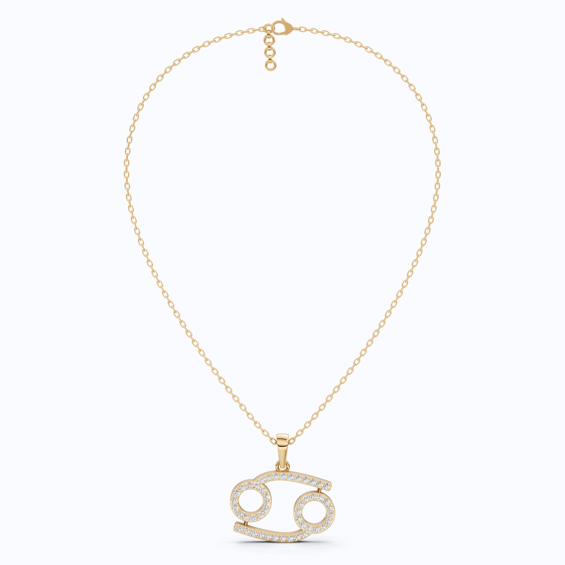 Simple Cancer Zodiac Pavé Glyph Charm Pendant in Lab Diamond – Solid 9k/14k Gold, Birthday Gift for Her/Him