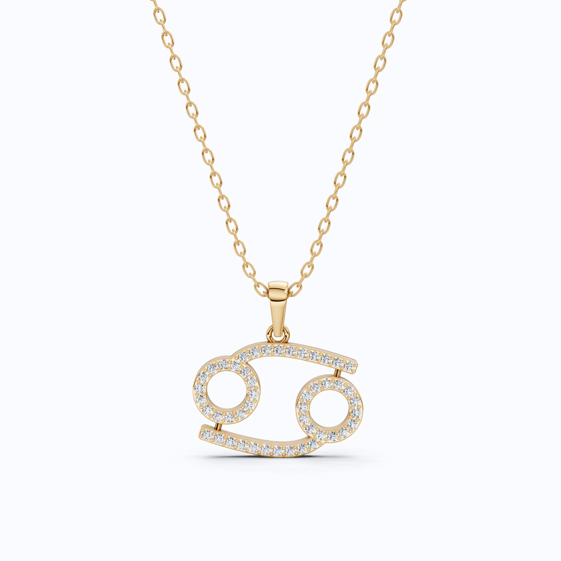 Simple Cancer Zodiac Pavé Glyph Charm Pendant in Lab Diamond – Solid 9k/14k Gold, Birthday Gift for Her/Him