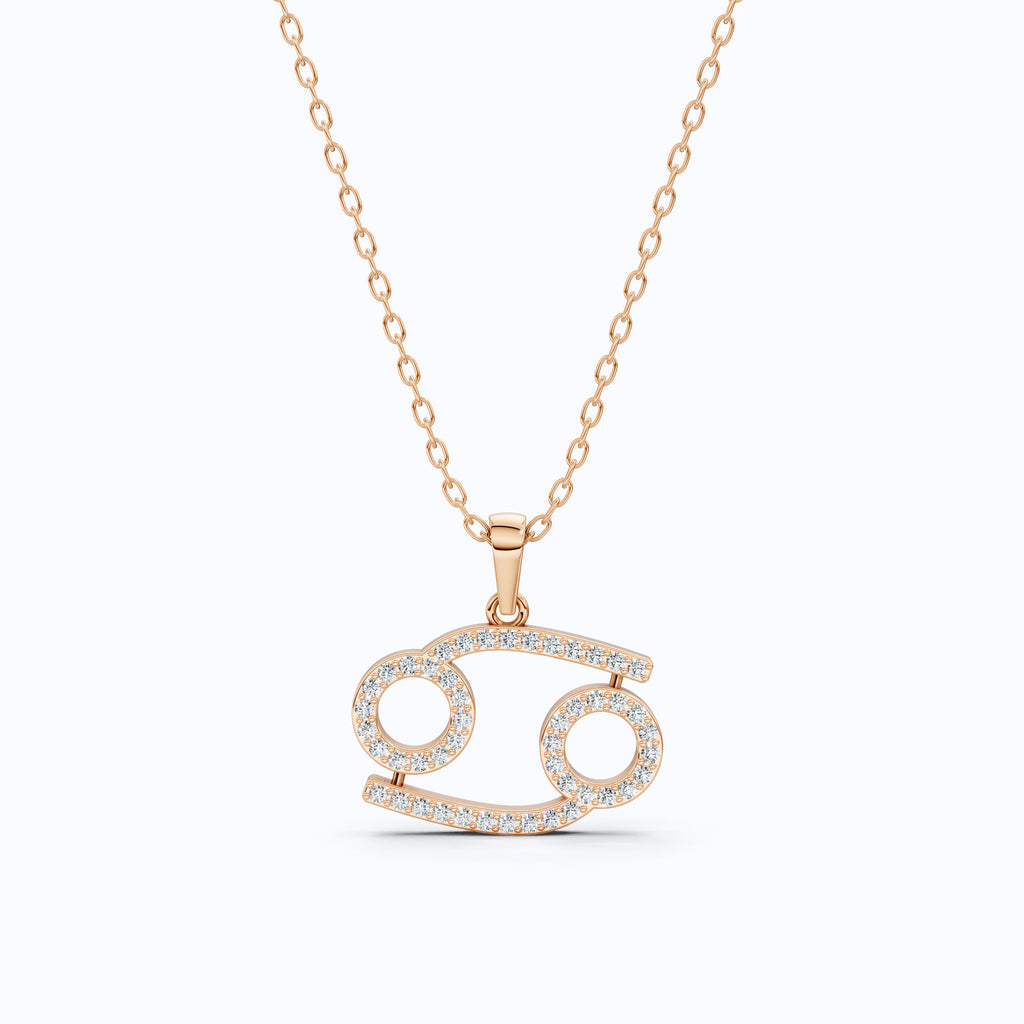 Solid Gold Cancer Zodiac Sign Charm Pendant For Wife, Anniversary Gift