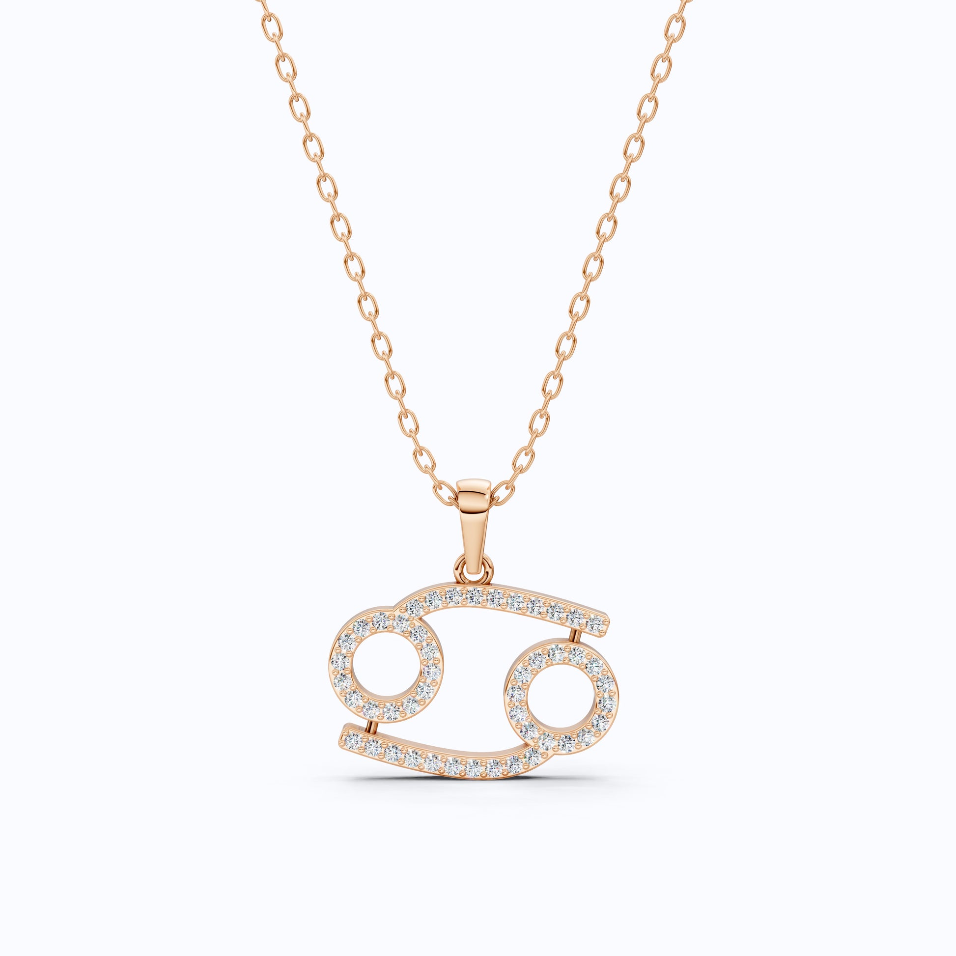 Simple Cancer Zodiac Pavé Glyph Charm Pendant in Lab Diamond – Solid 9k/14k Gold, Birthday Gift for Her/Him
