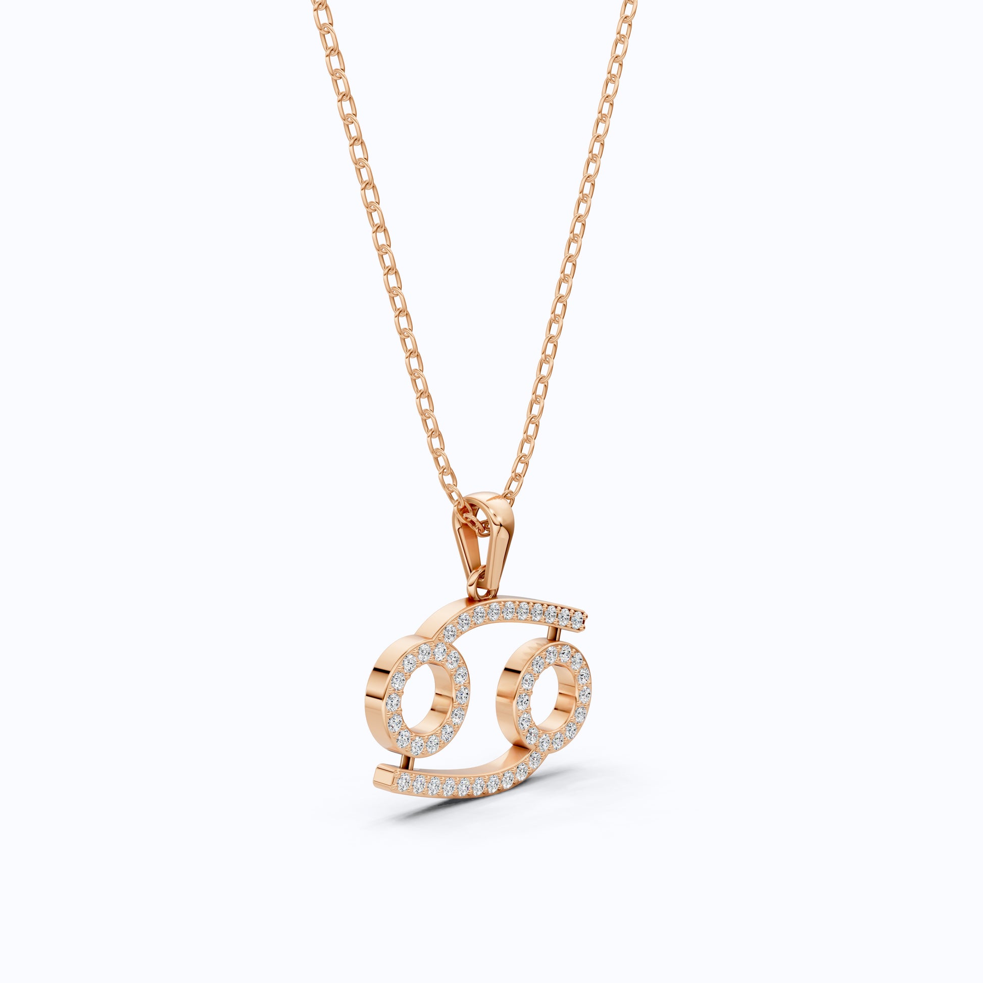 Simple Cancer Zodiac Pavé Glyph Charm Pendant in Lab Diamond – Solid 9k/14k Gold, Birthday Gift for Her/Him