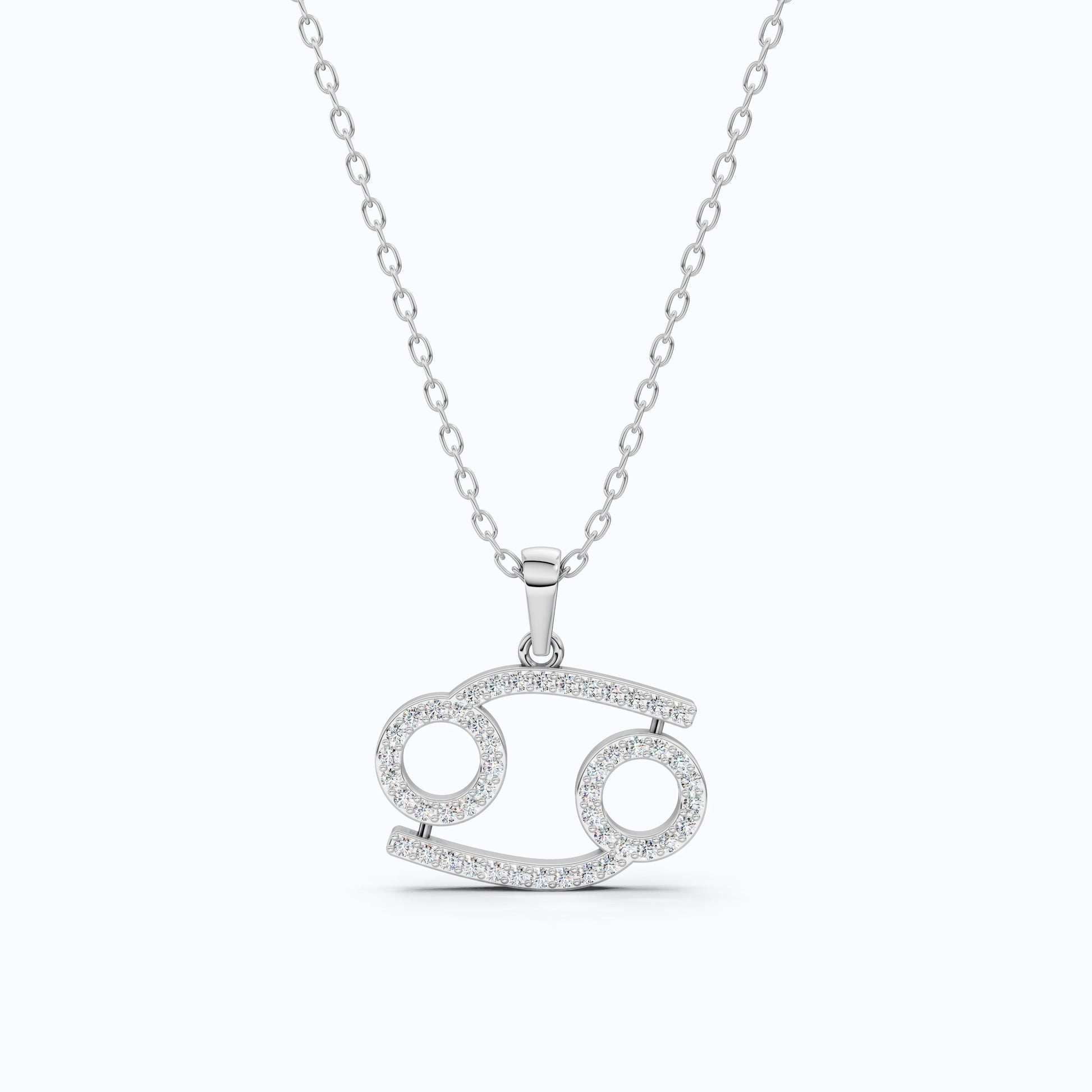 Simple Cancer Zodiac Pavé Glyph Charm Pendant in Lab Diamond – Solid 9k/14k Gold, Birthday Gift for Her/Him