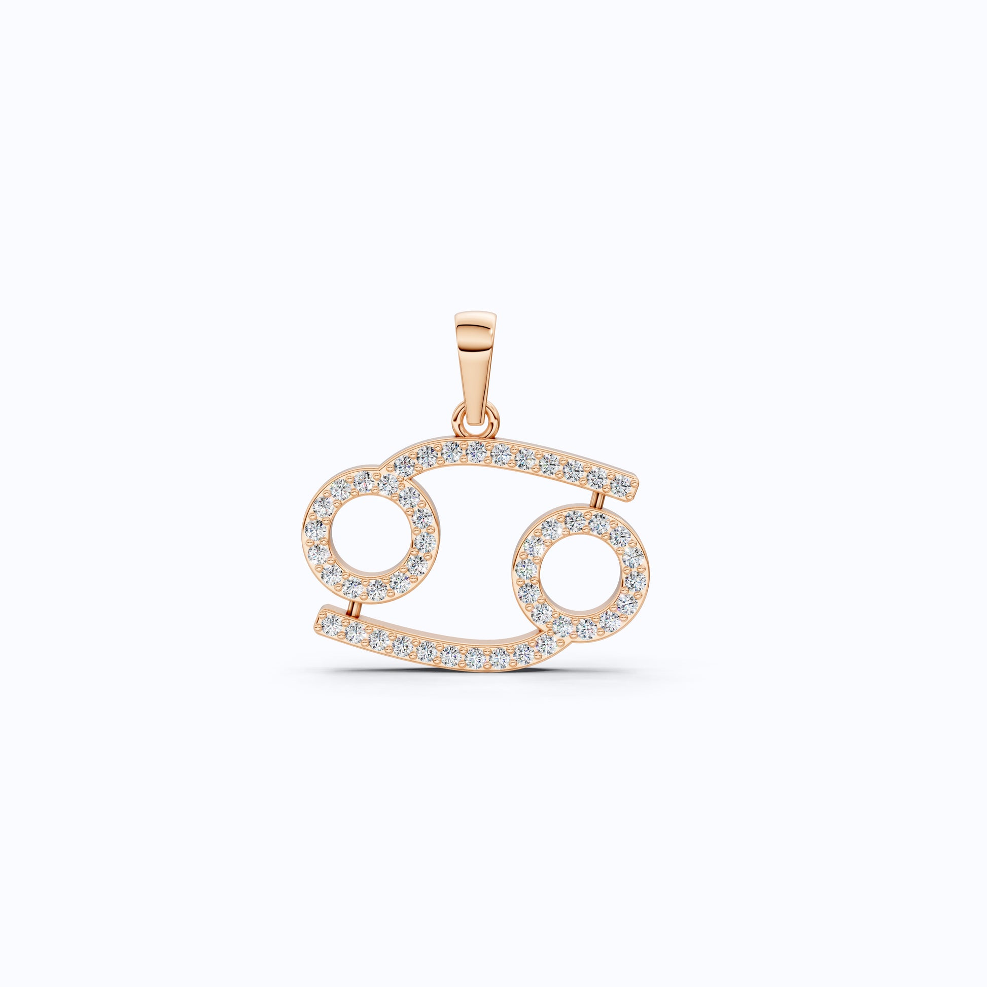 Simple Cancer Zodiac Pavé Glyph Charm Pendant in Lab Diamond – Solid 9k/14k Gold, Birthday Gift for Her/Him