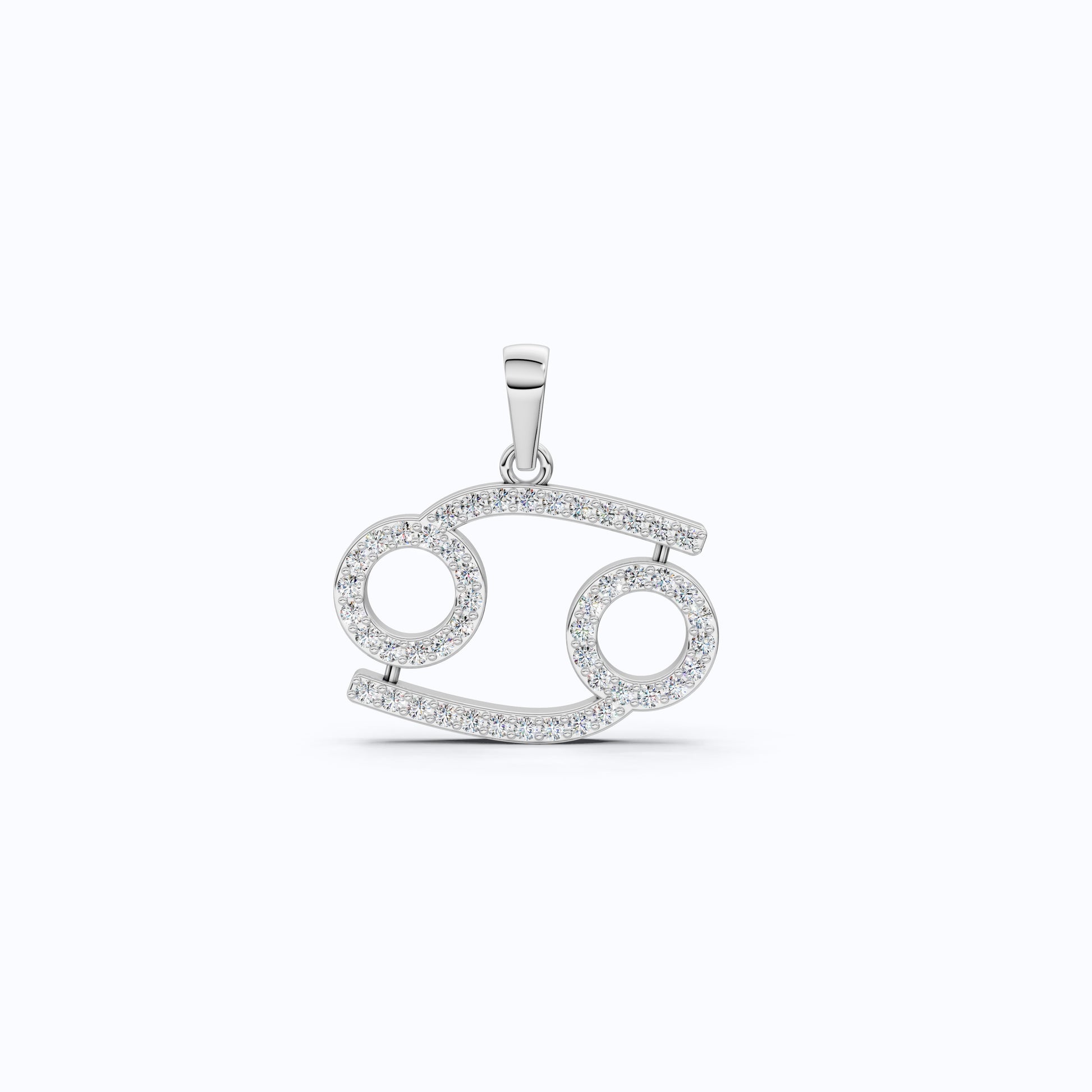 Simple Cancer Zodiac Pavé Glyph Charm Pendant in Lab Diamond – Solid 9k/14k Gold, Birthday Gift for Her/Him